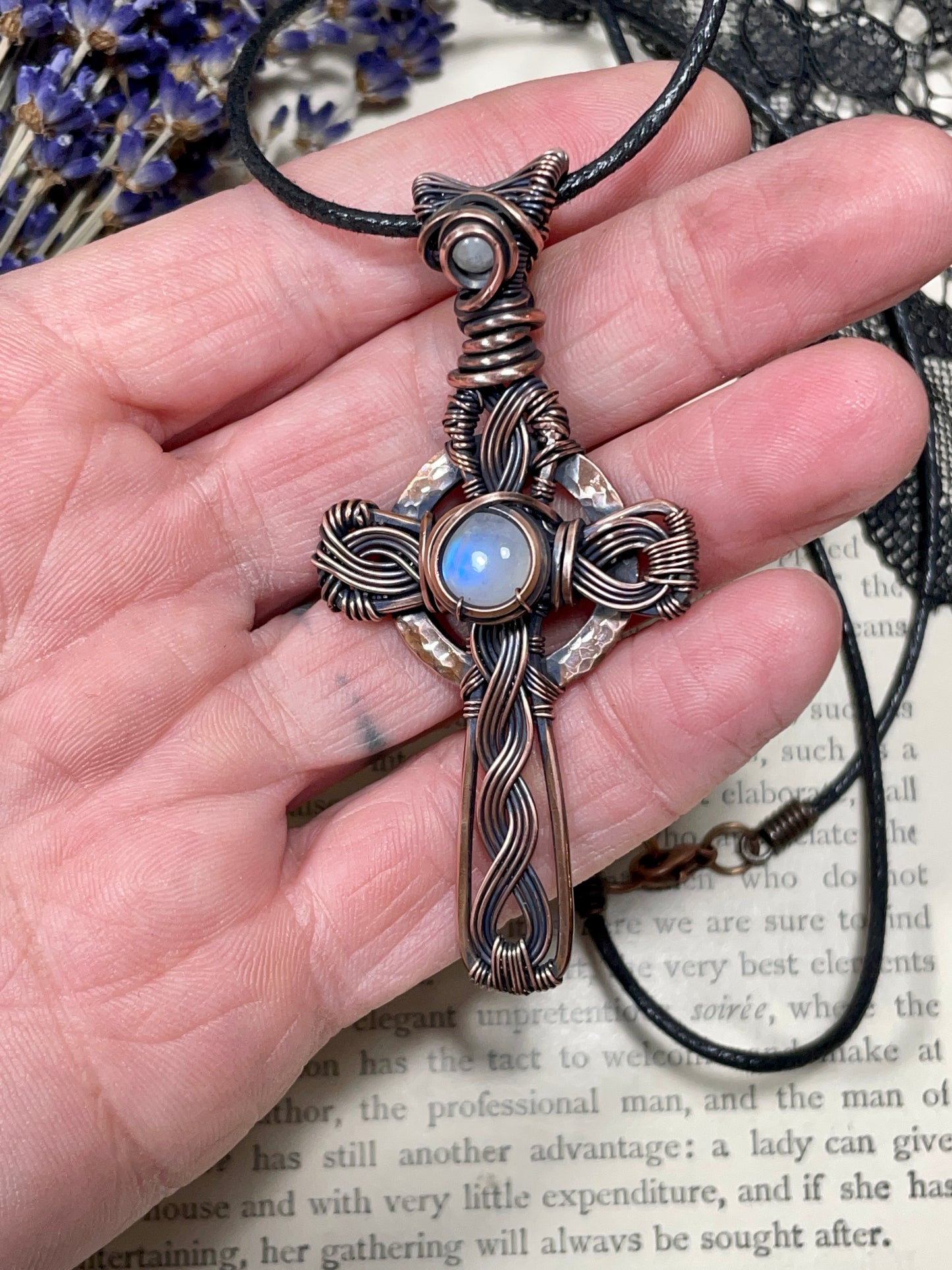 Moonstone (Rainbow Moonstone) Celtic Cross Pendant
