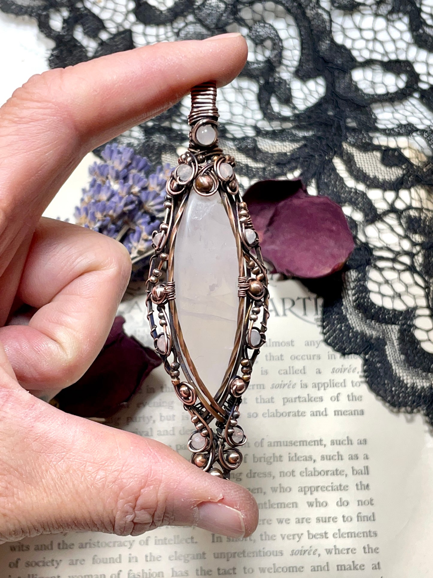 Rose Quartz Pendant in Copper