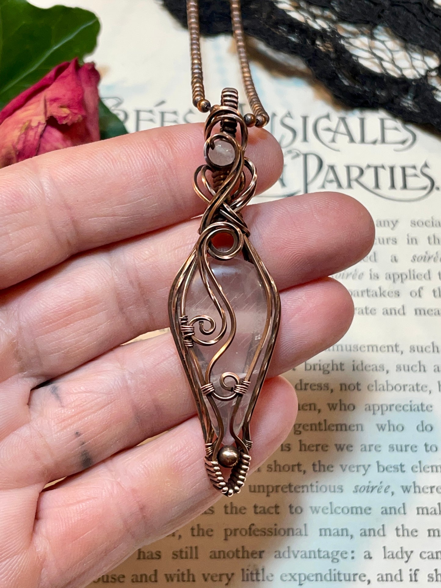 Rose Quartz Pendant in Copper