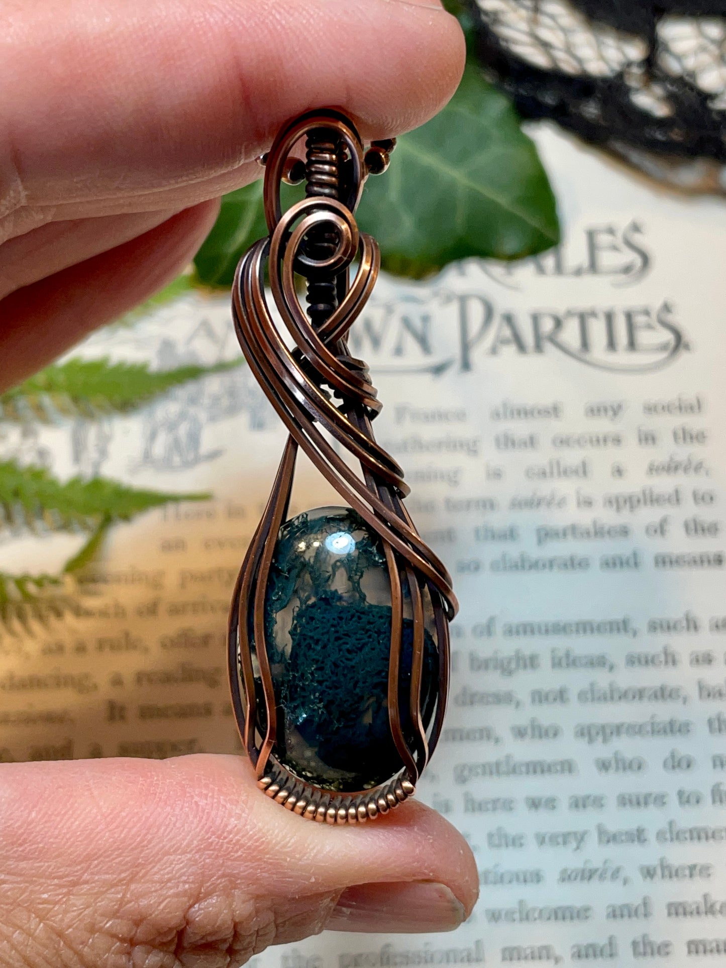 Moss Agate Pendant in Copper