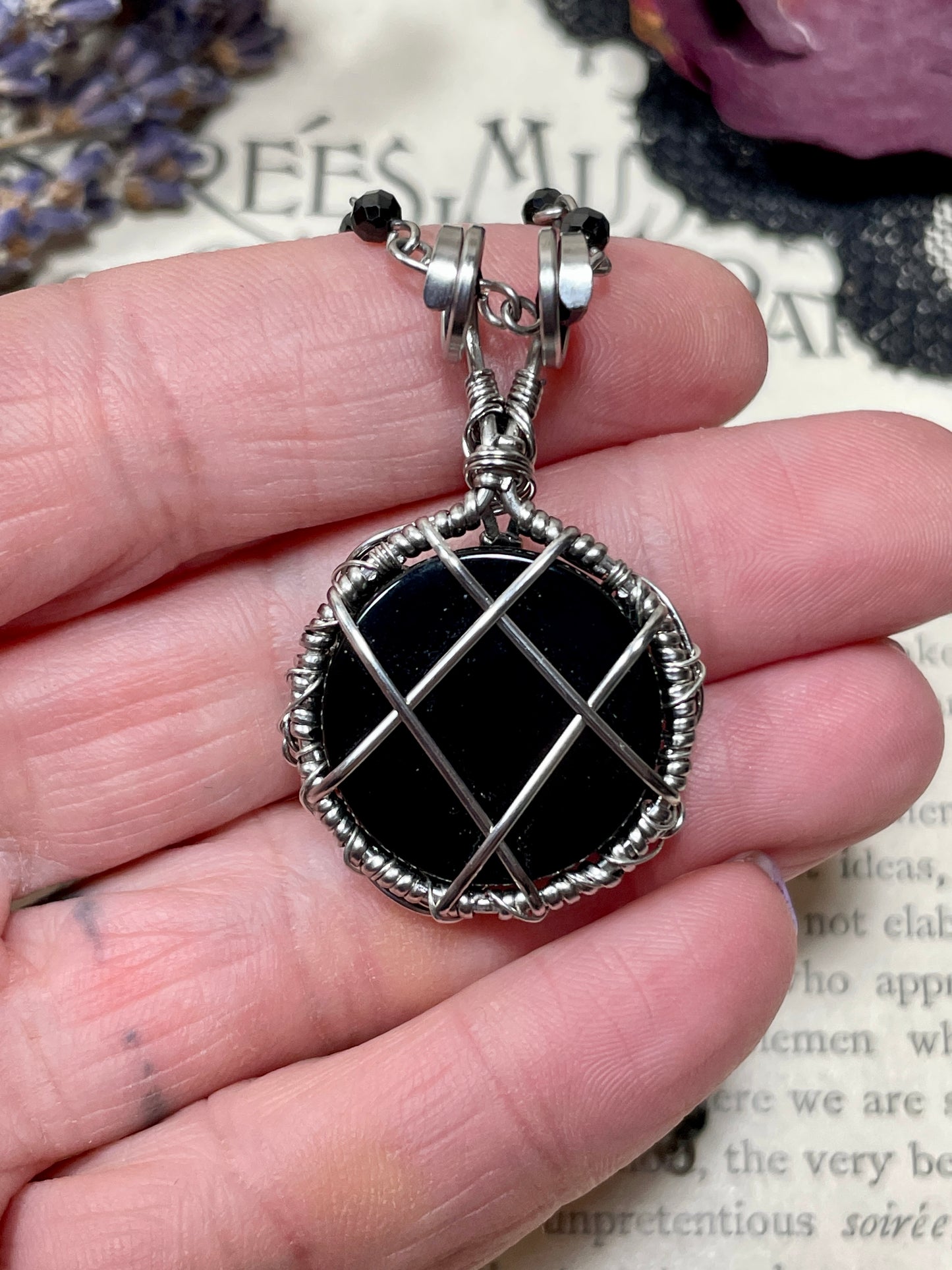 Onyx and Spinel Pentacle Pendant in Stainless Steel