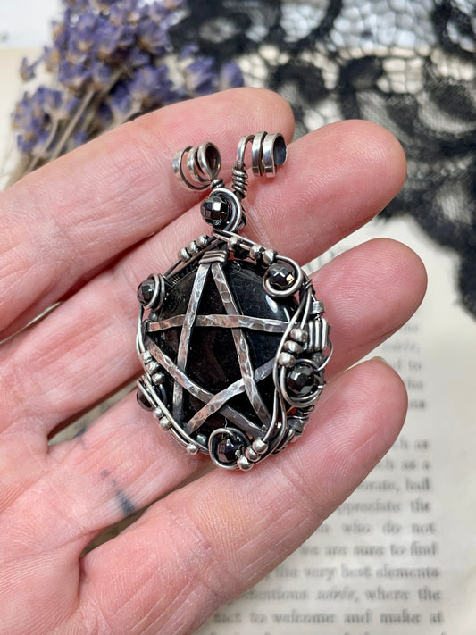 Obsidian (Silver Sheen Obsidian) Pentacle Pendant in Sterling Silver