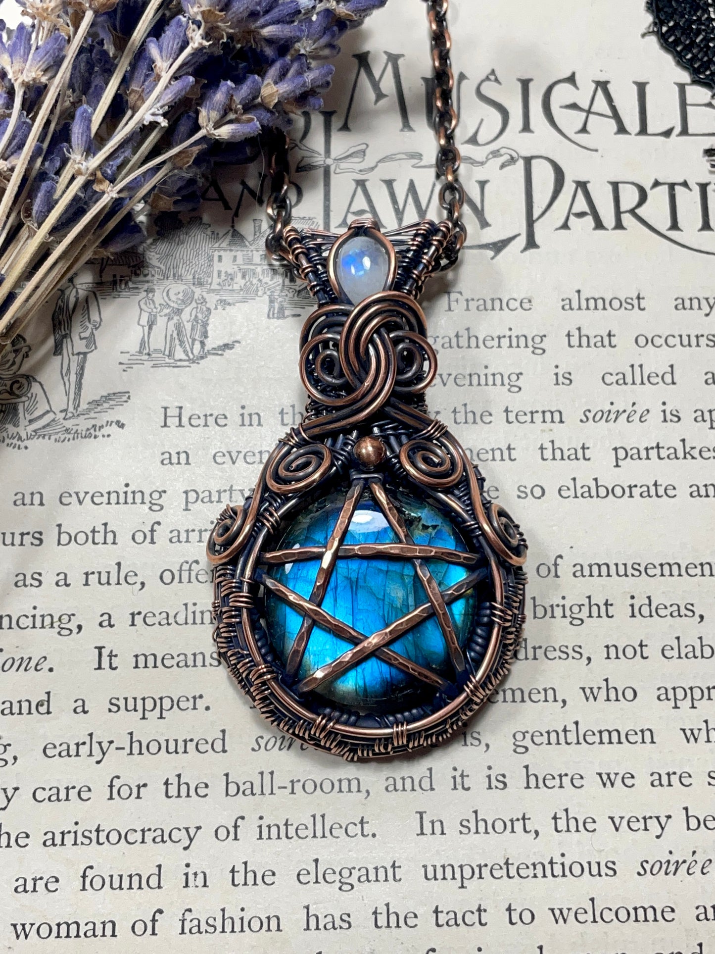 Labradorite Pentacle Amulet in Copper