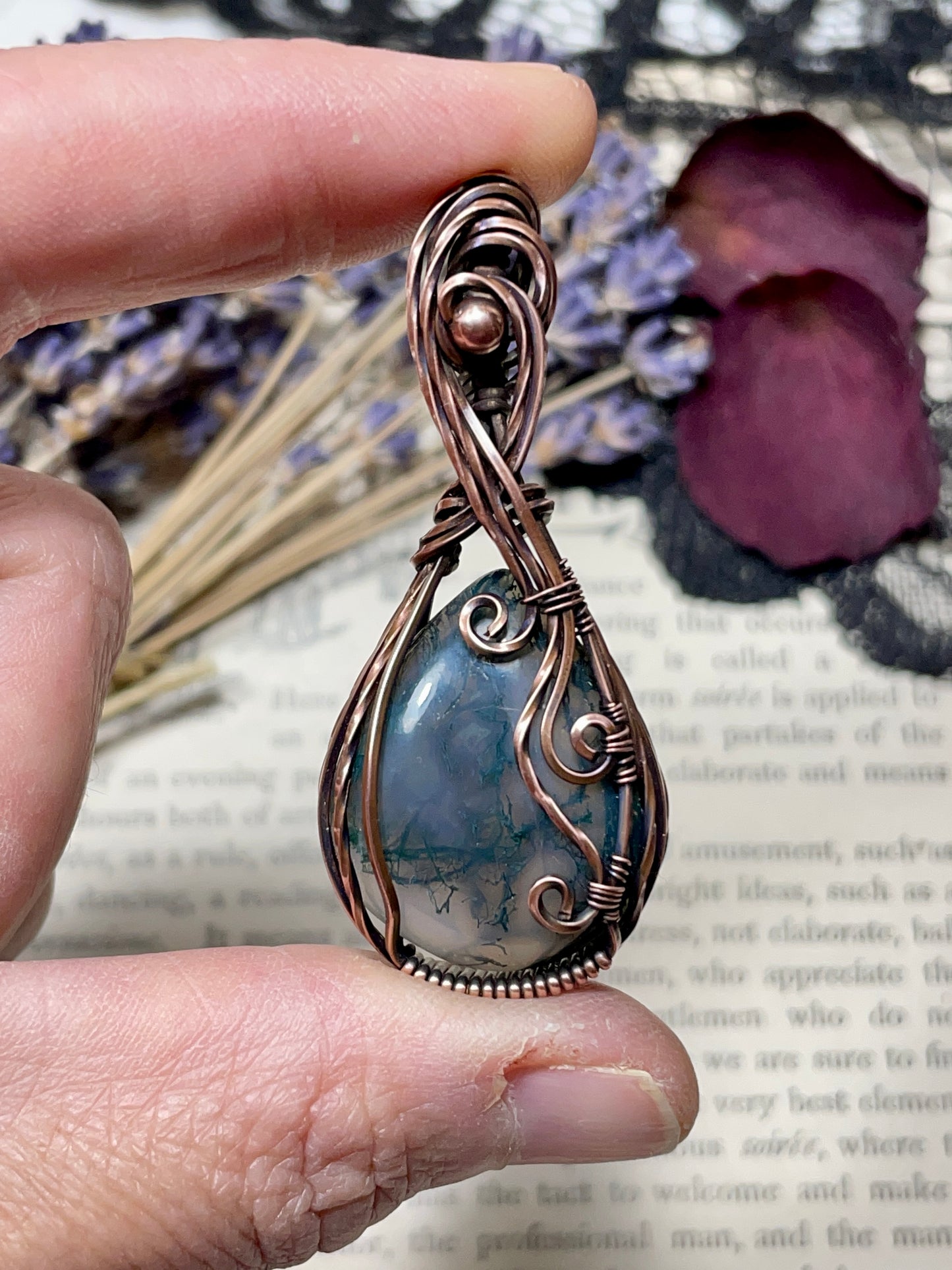 Moss Agate Pendant in Copper