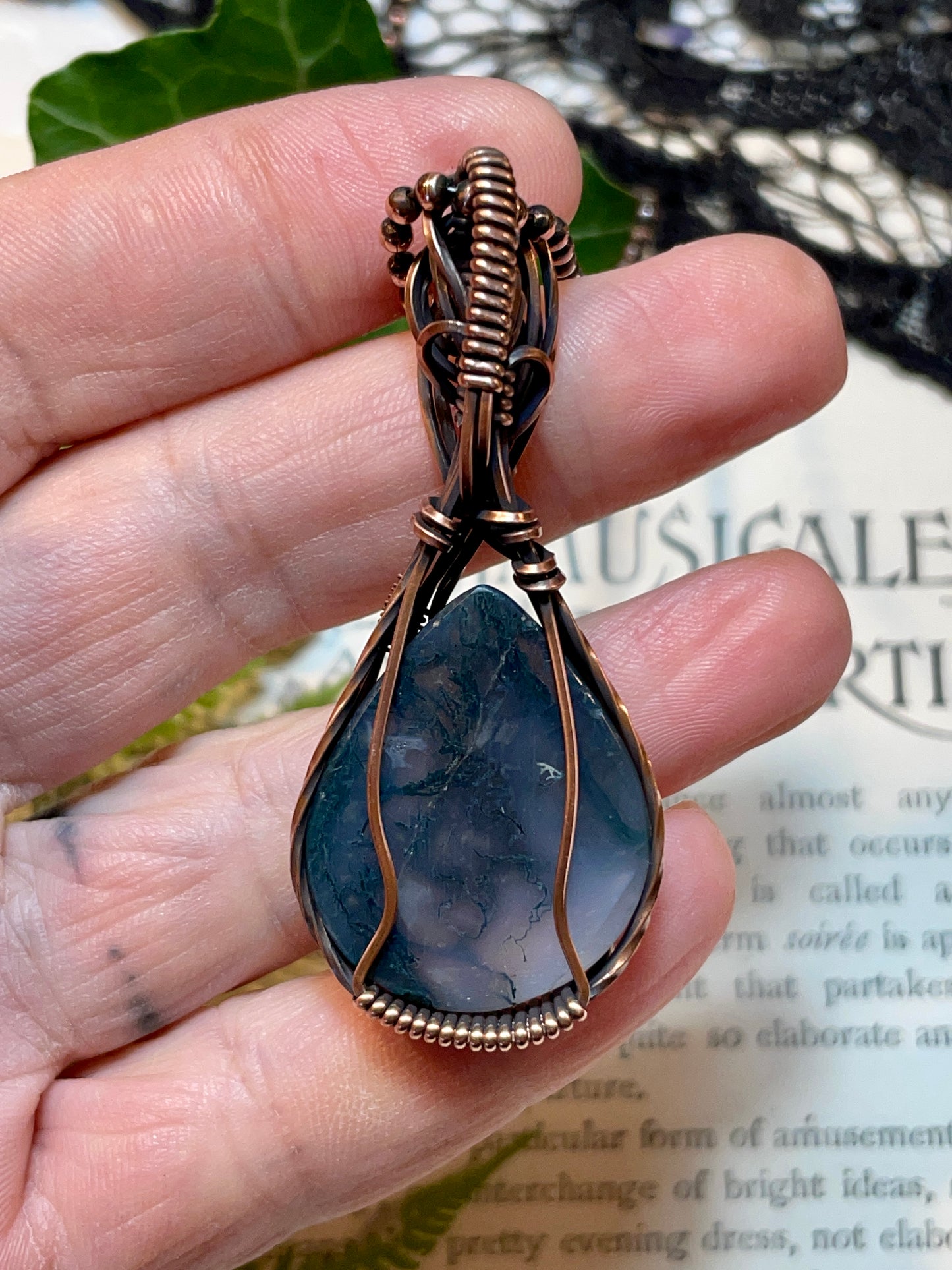 Moss Agate Pendant in Copper