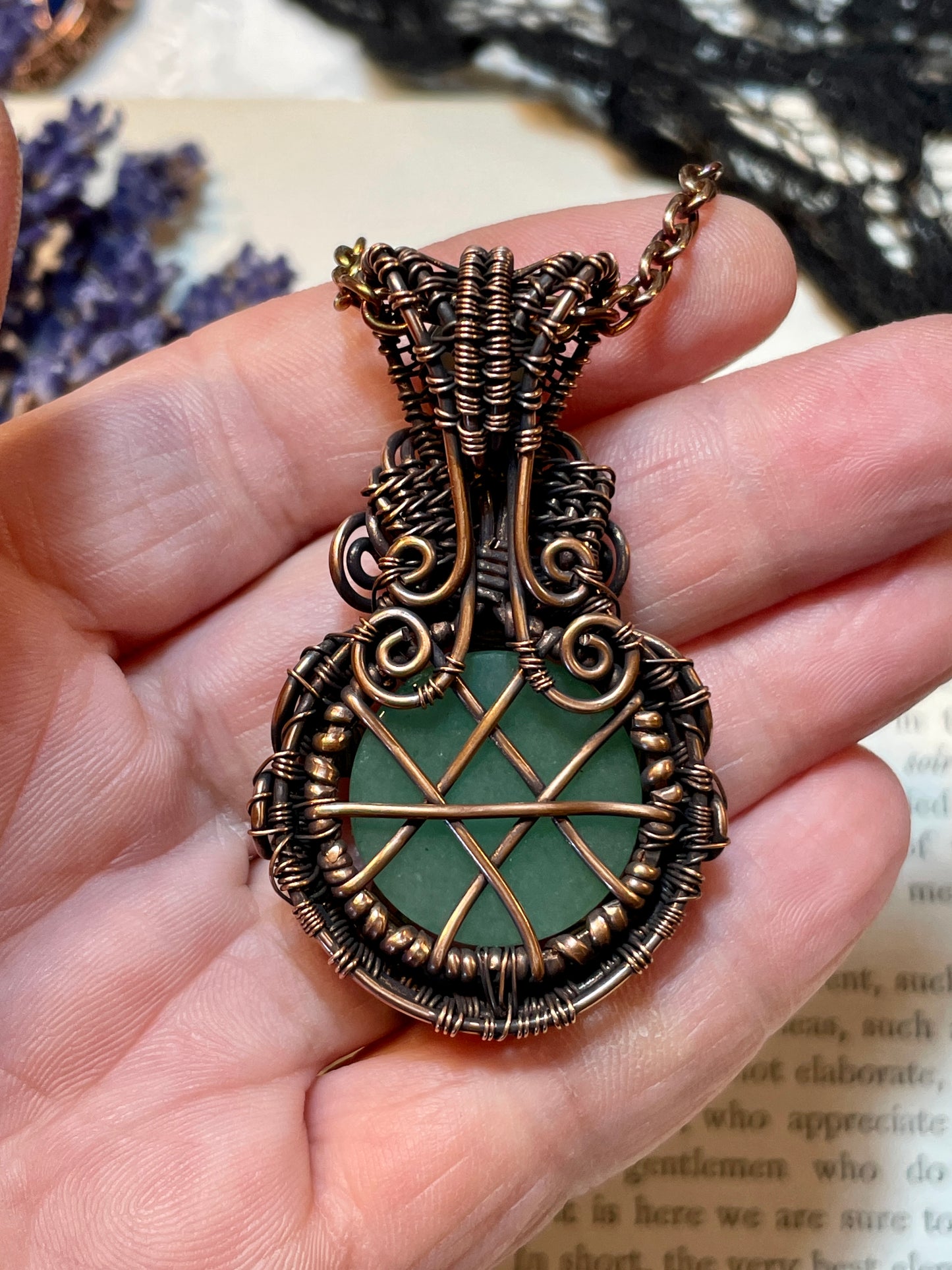 Aventurine (Green Aventurine) Pentacle Pendant in Copper