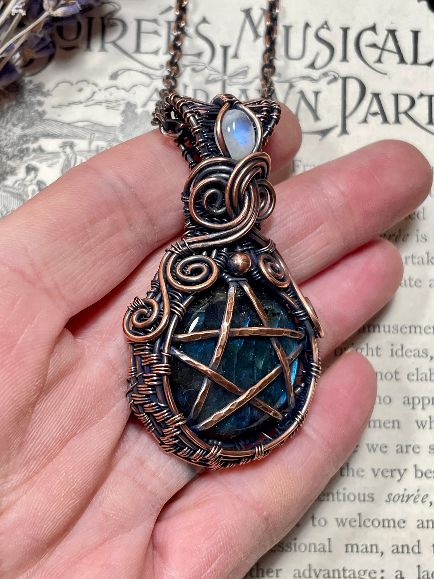 Labradorite Pentacle Amulet in Copper