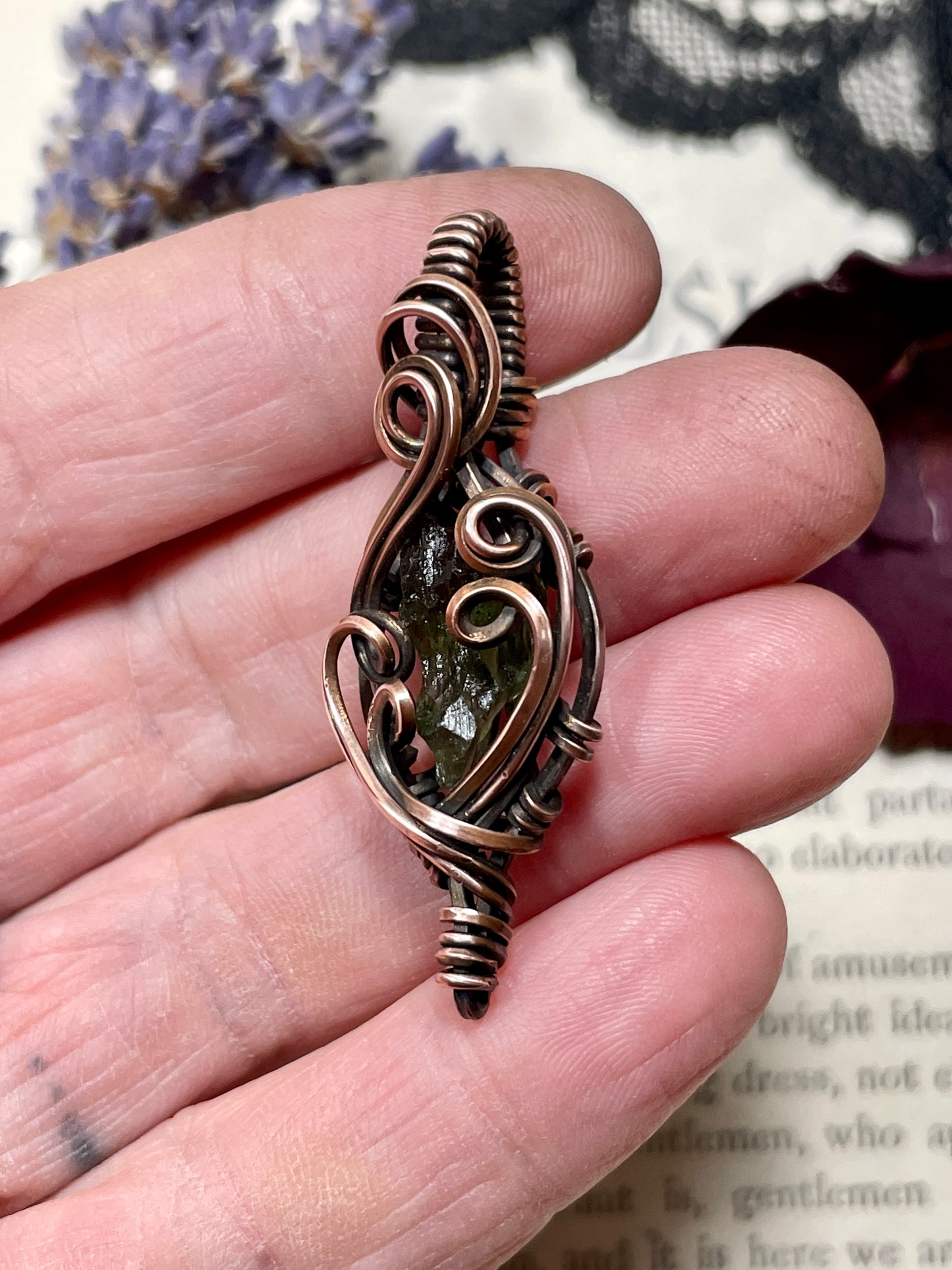 Moldavite (Natural Raw Moldavite) Pendant in Copper