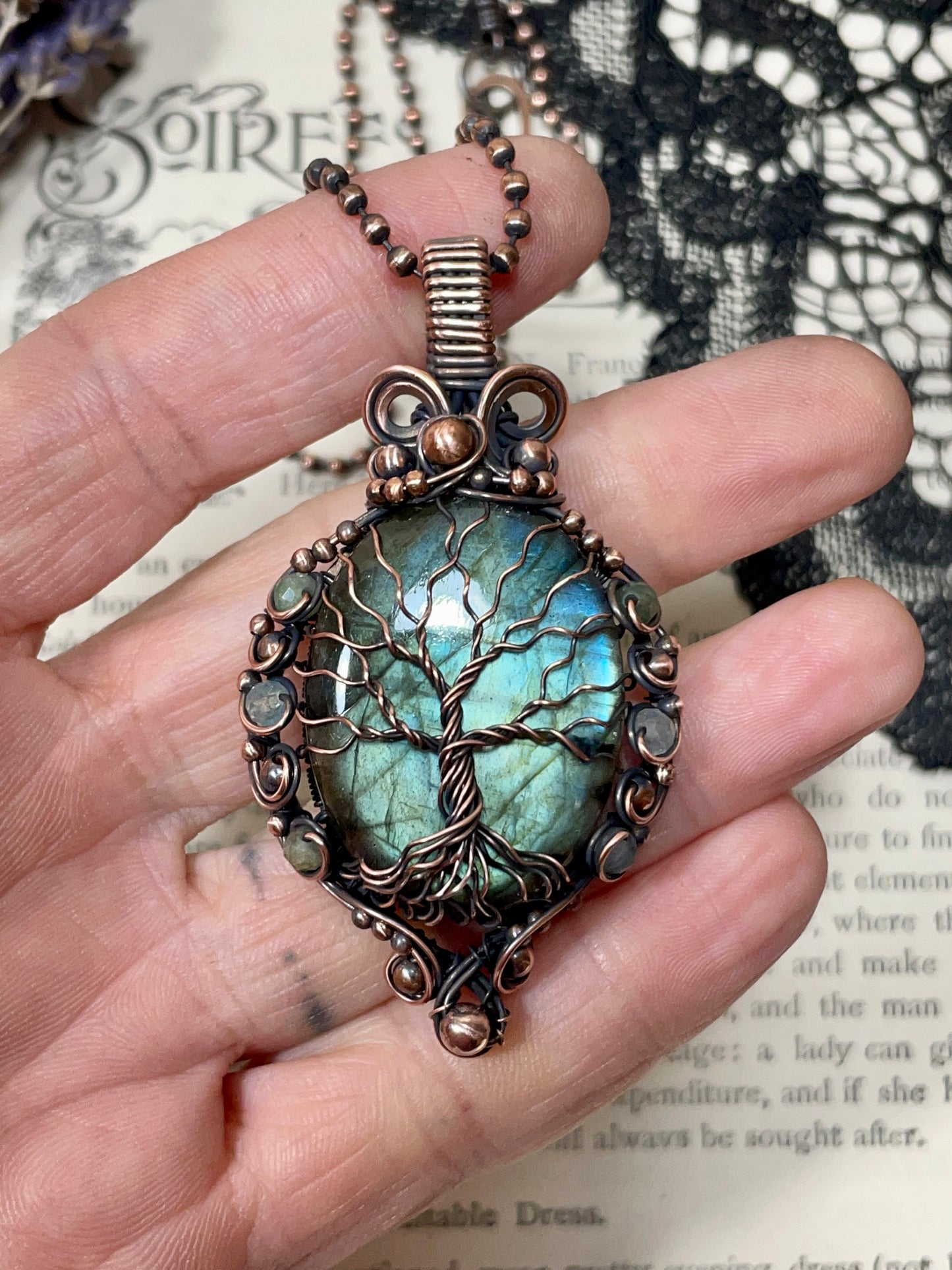 Labradorite Tree of Life Amulet in Copper