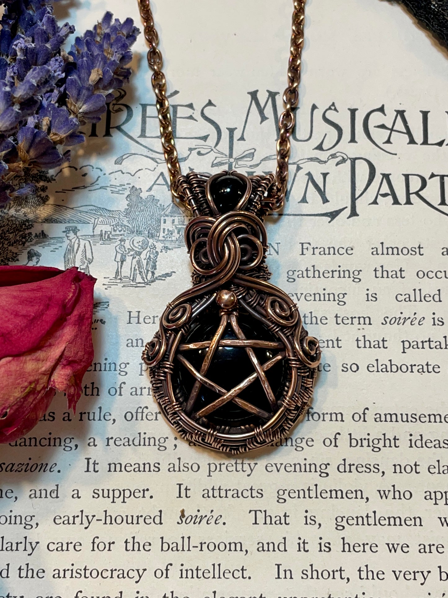 Onyx Pentacle Pendant in Copper