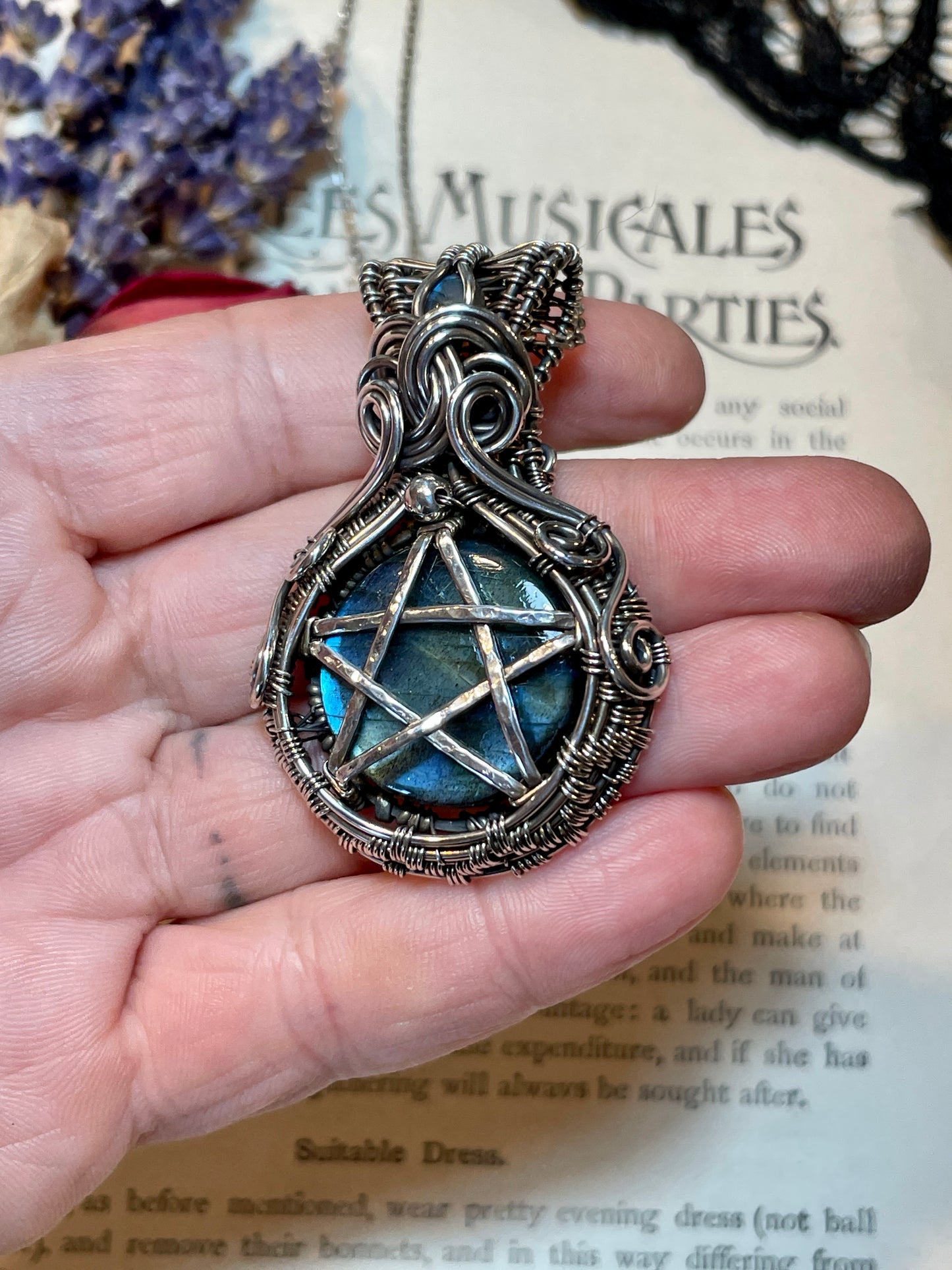 Labradorite Pentacle Amulet in Sterling Silver