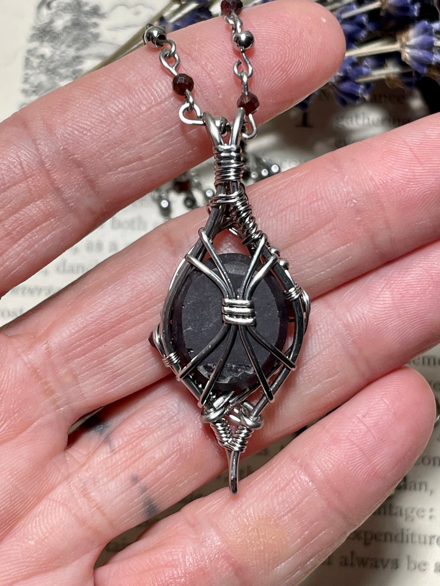 Garnet (Star Garnet) Pendant in Stainless Steel