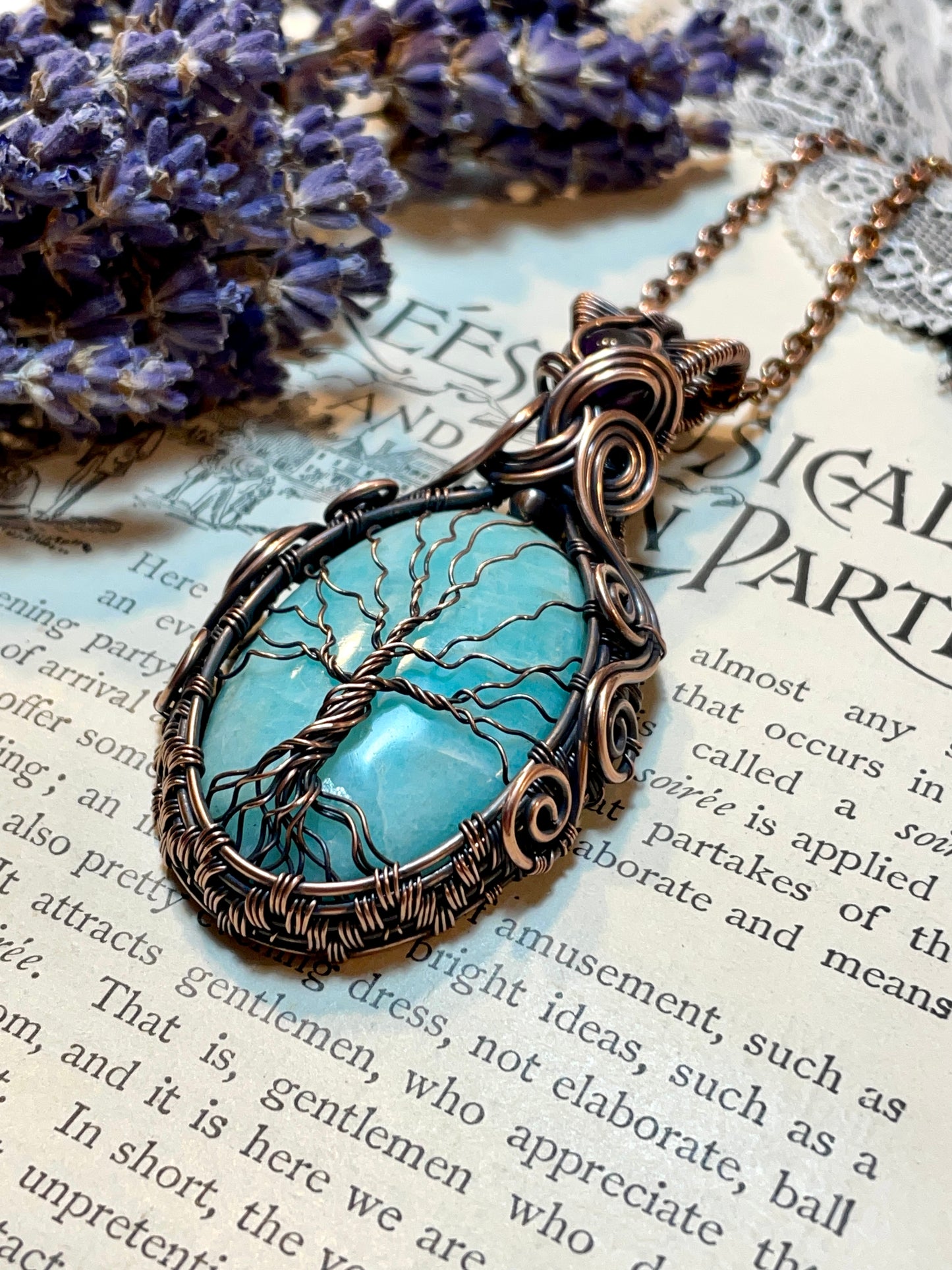 Amazonite Tree of Life Pendant in Copper