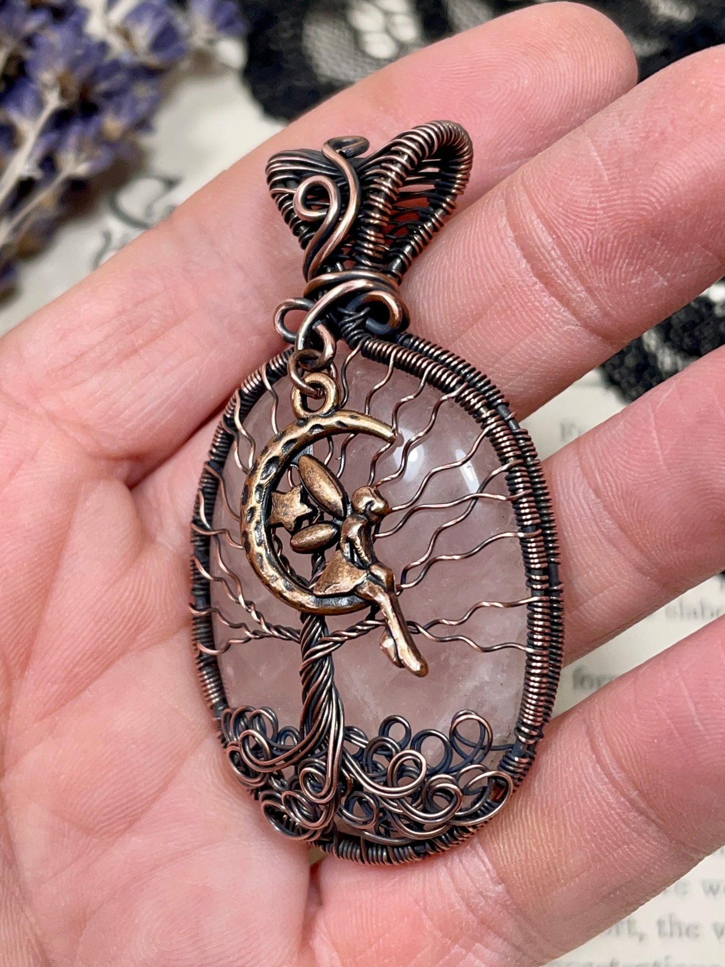 Rose Quartz Tree of Life Pendant in Copper