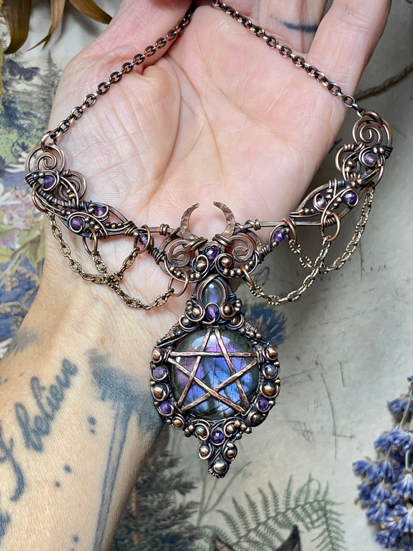 Labradorite Pentacle Collar in Copper