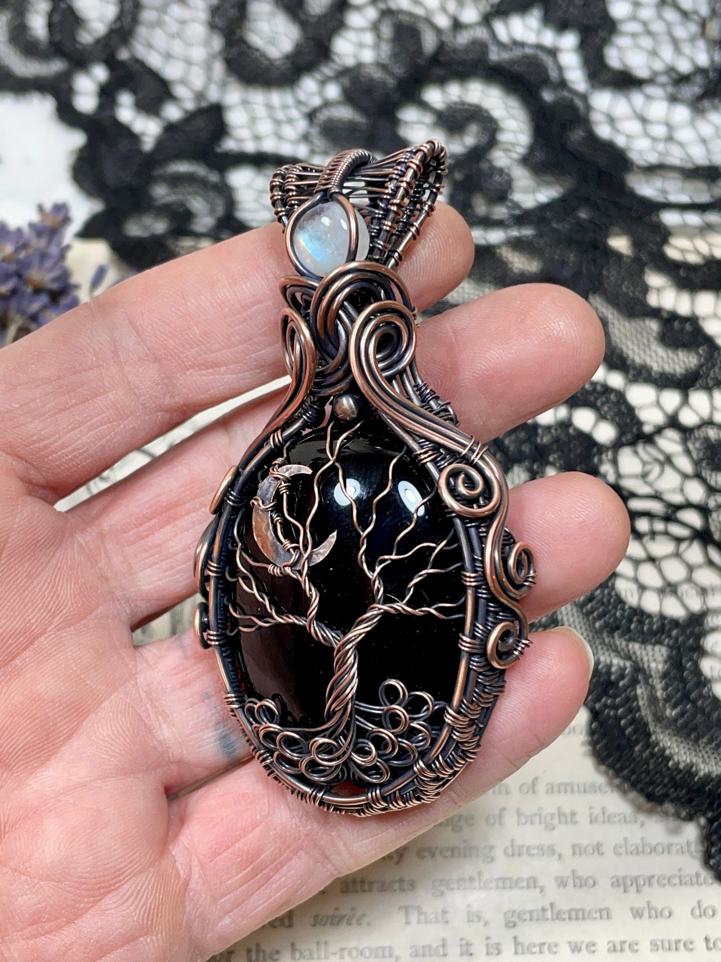 Onyx Tree of Life Pendant in Copper