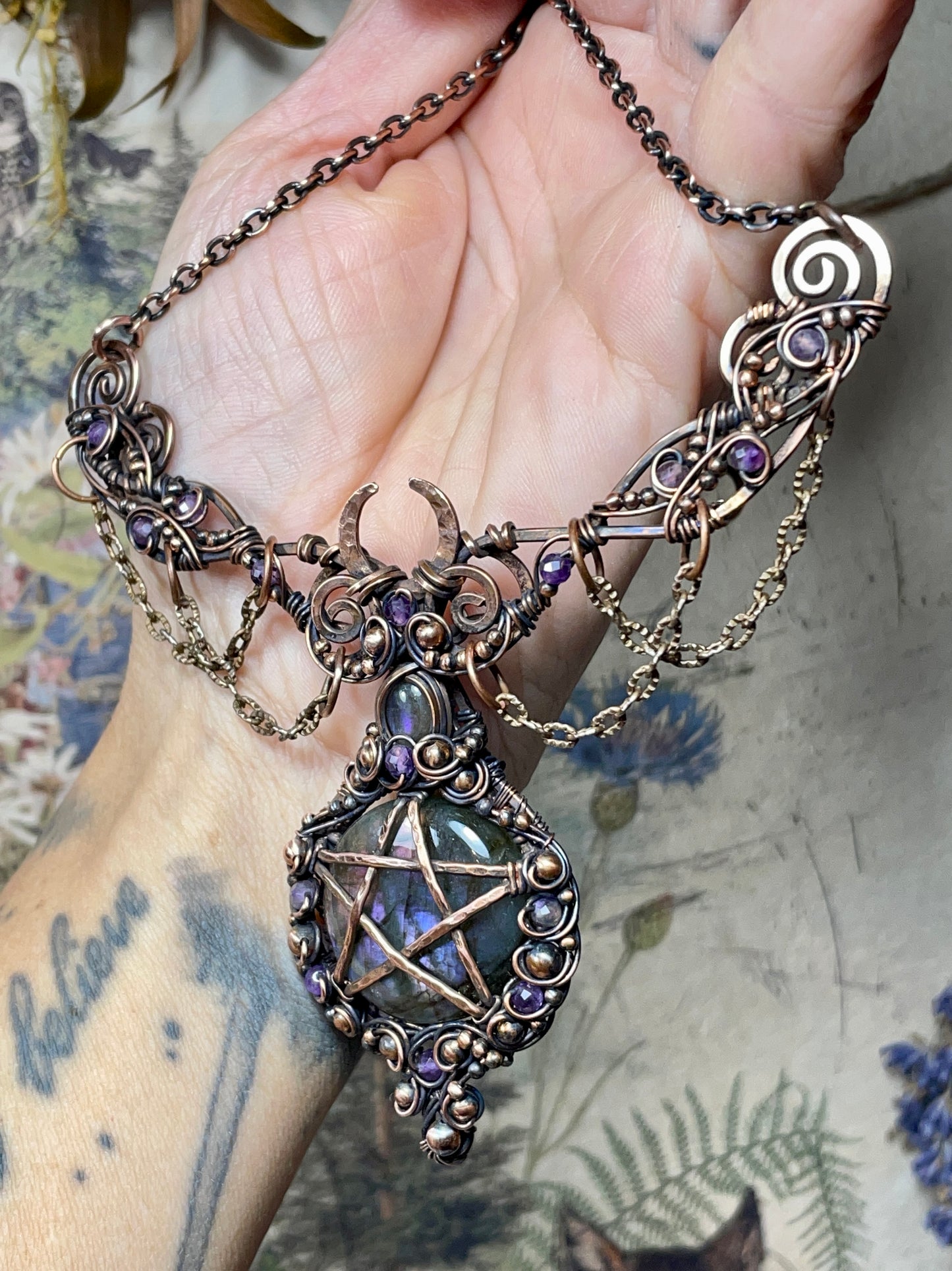 Labradorite Pentacle Collar in Copper
