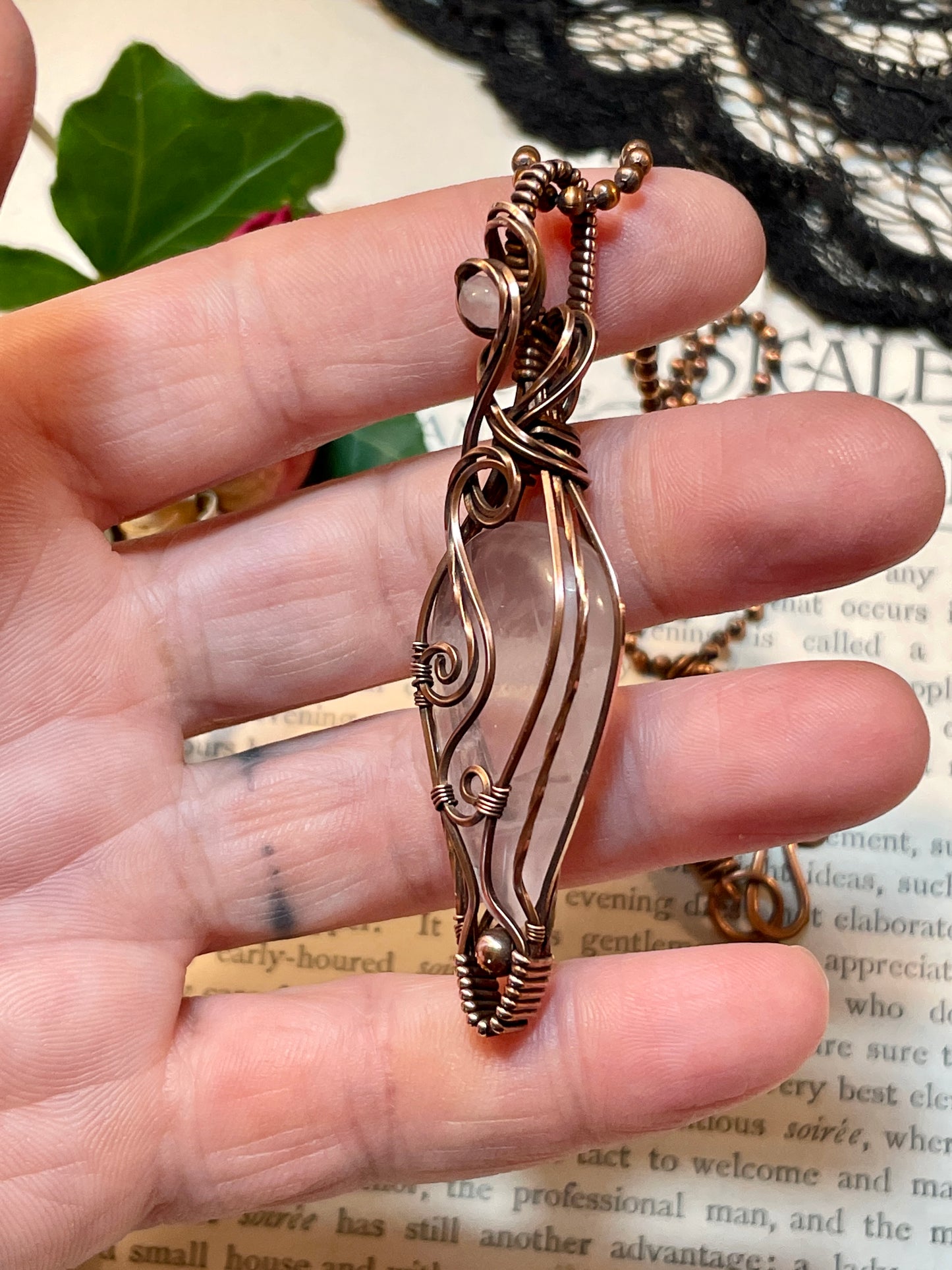 Rose Quartz Pendant in Copper