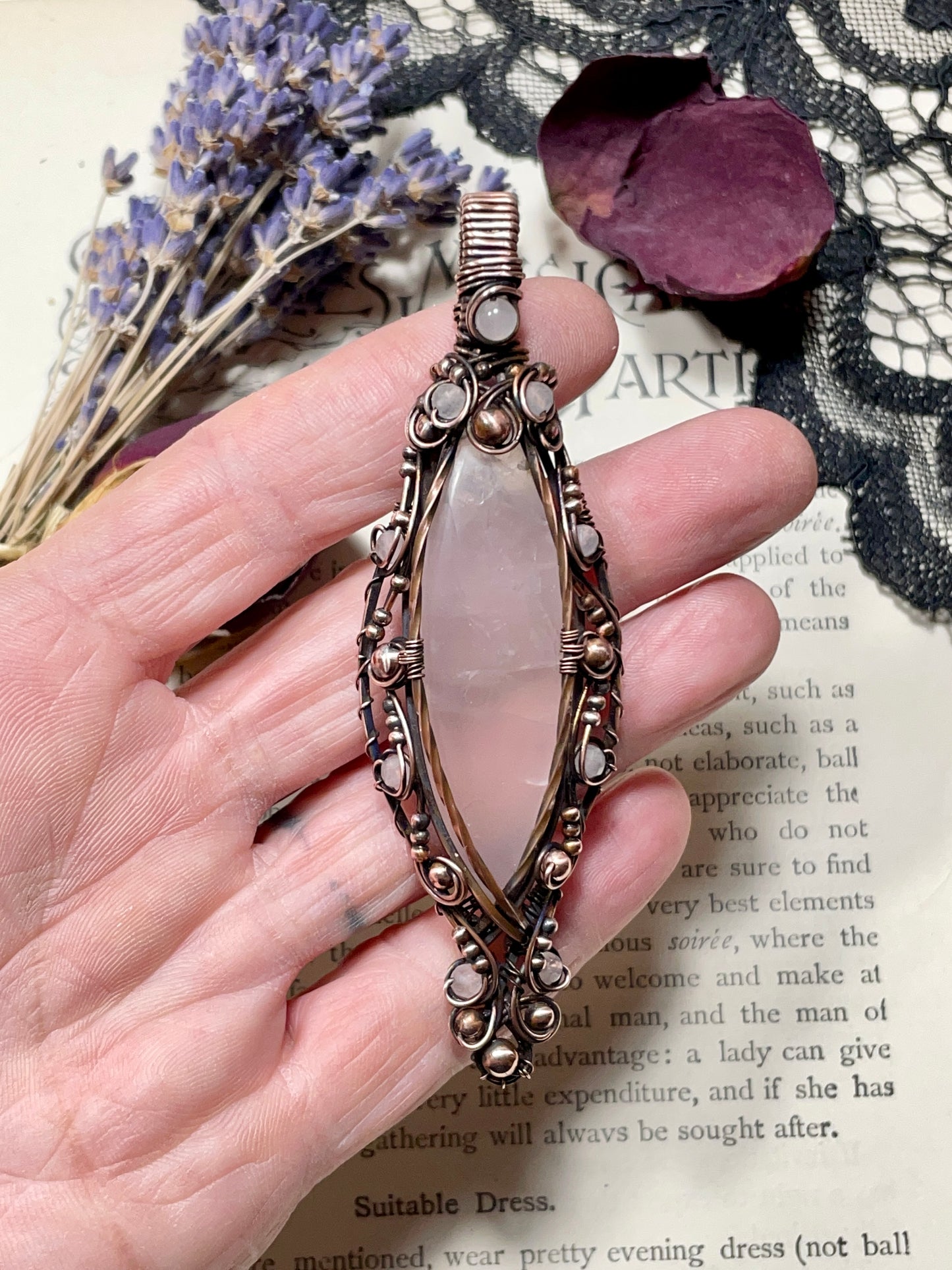 Rose Quartz Pendant in Copper