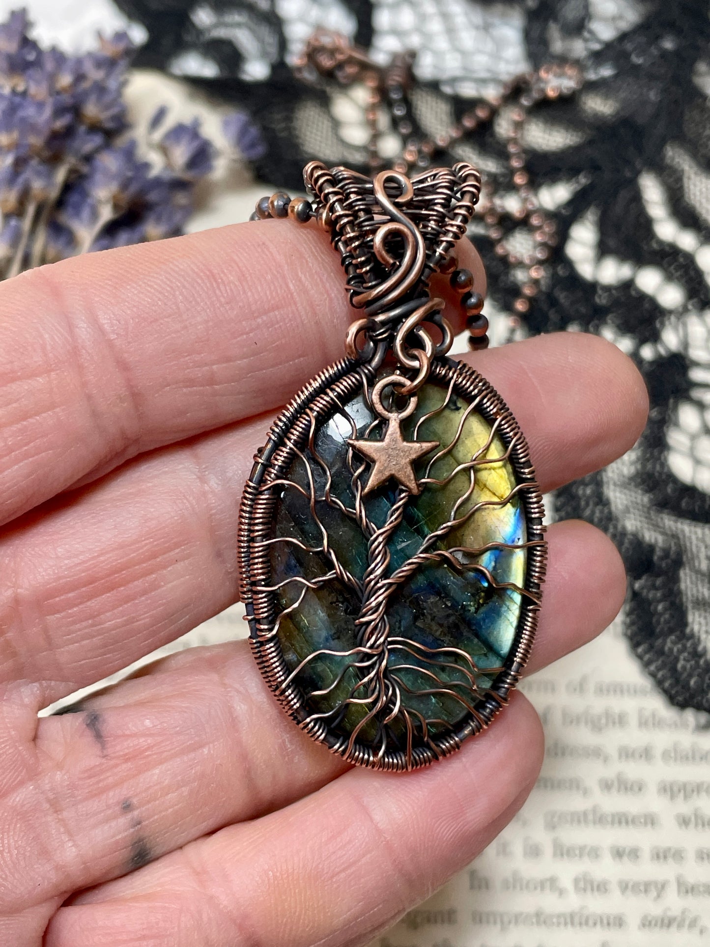 Labradorite Tree of Life Pendant in Copper