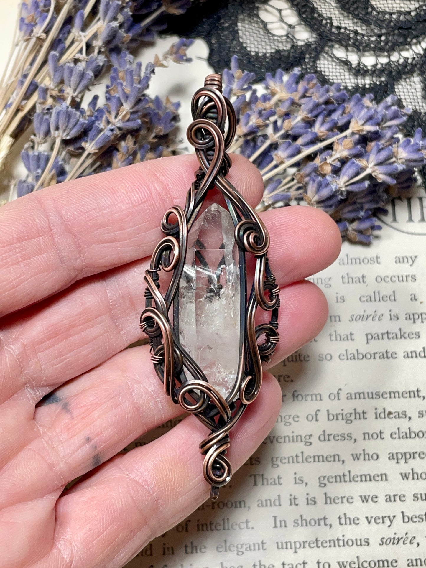 Quartz Crystal Point (Clear Quartz Crystal )Pendant in Copper #3