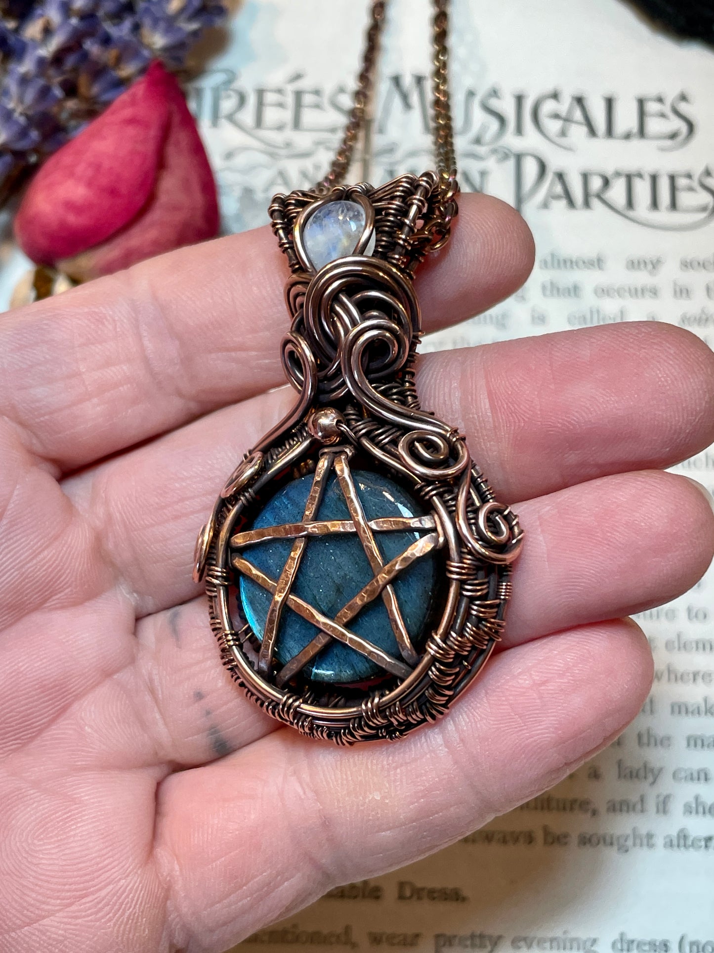 Labradorite Pentacle Amulet in Copper