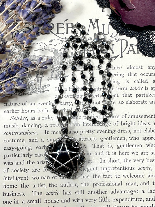 Onyx and Spinel Pentacle Pendant in Stainless Steel