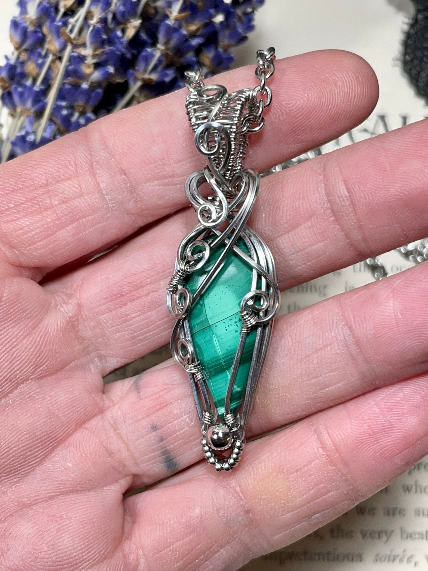 Malachite Pendant in Stainless Steel