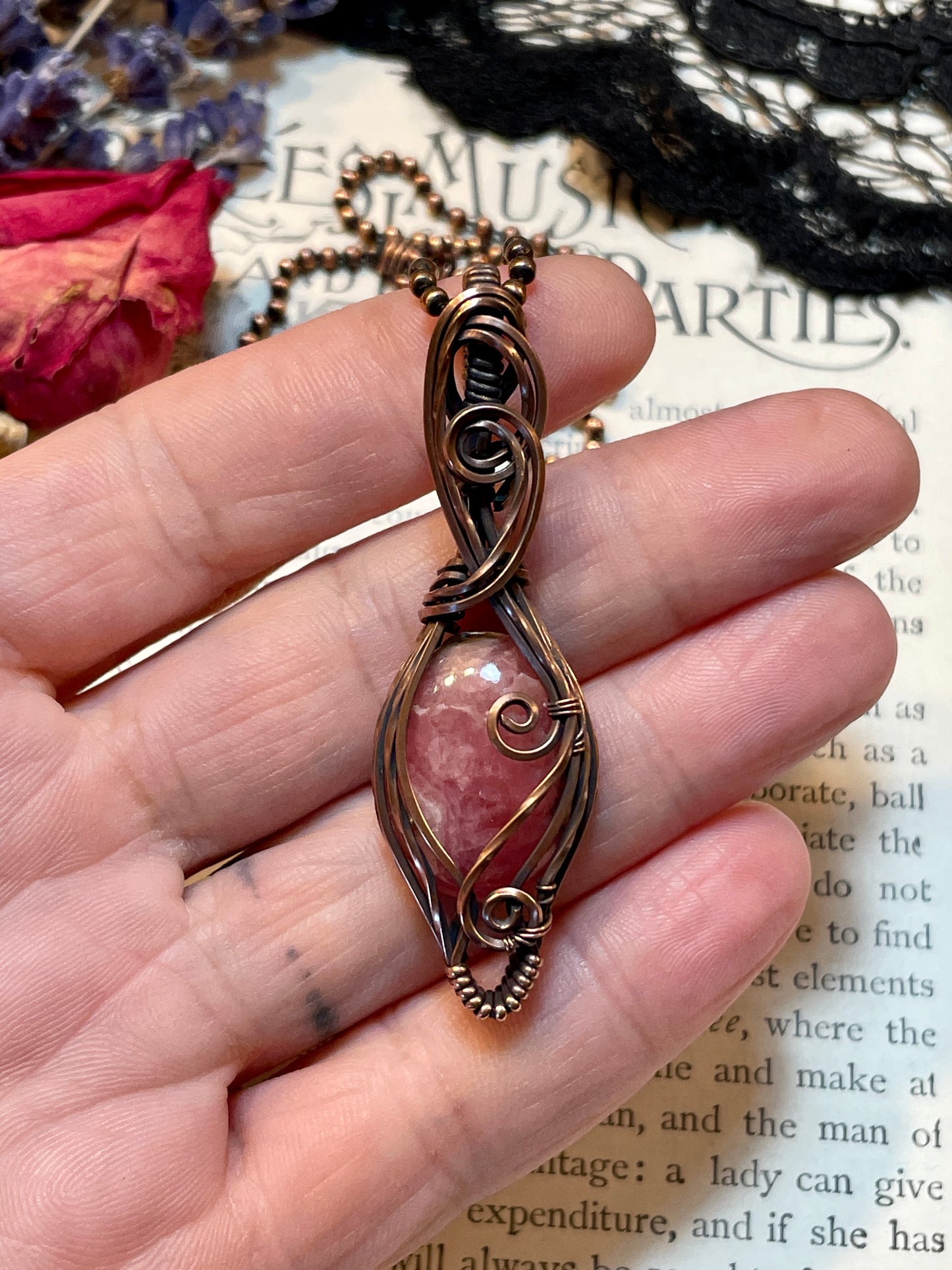 Rhodochrosite Pendant in Copper