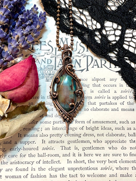 Chrysocolla Quartz Pendant in Copper