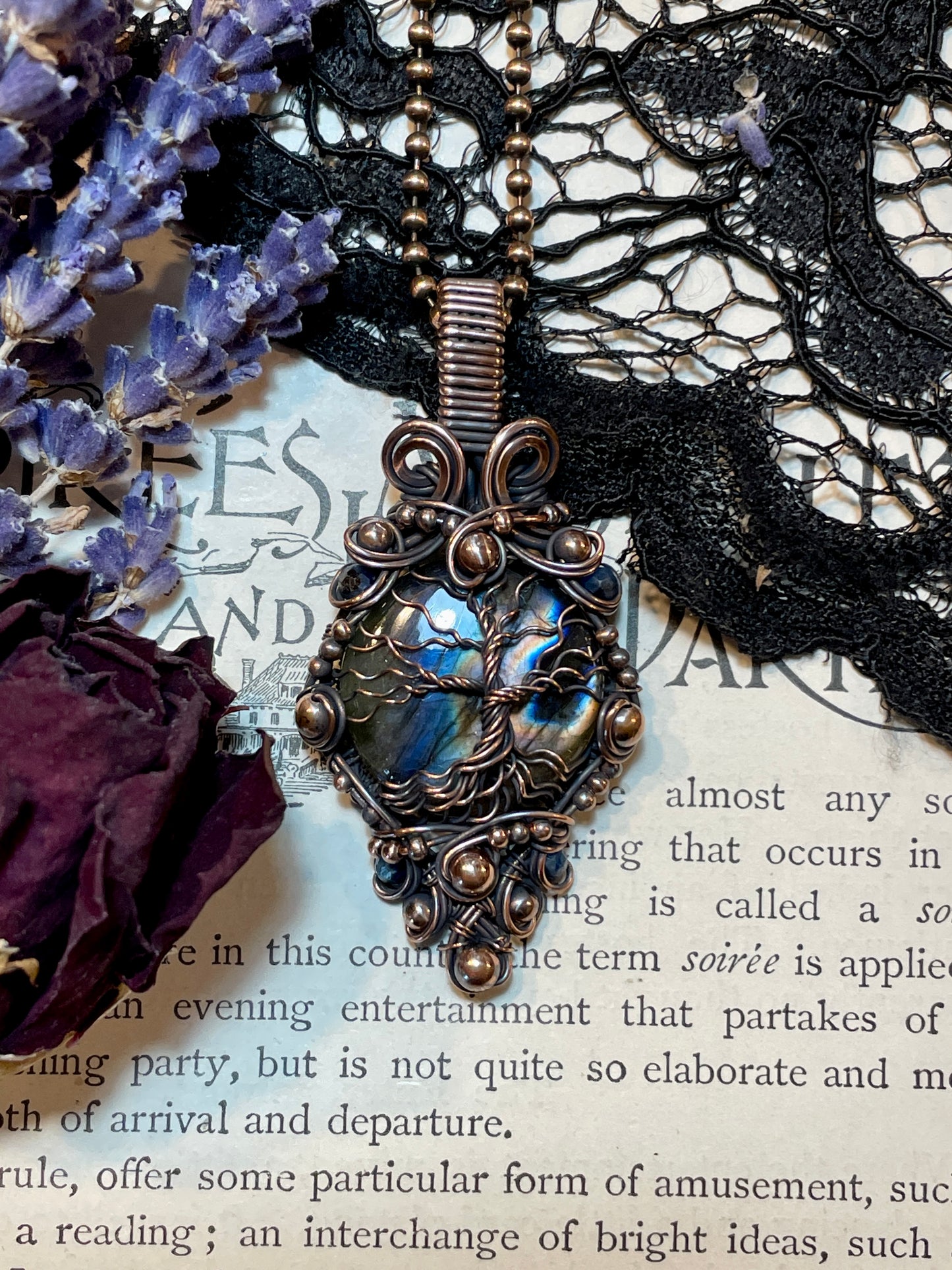 Labradorite Tree of Life Amulet in Copper