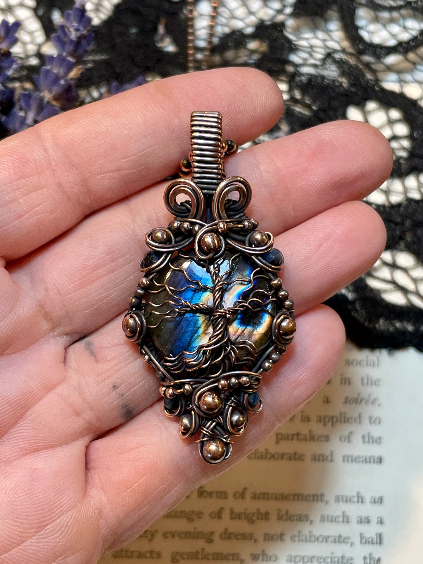 Labradorite Tree of Life Amulet in Copper