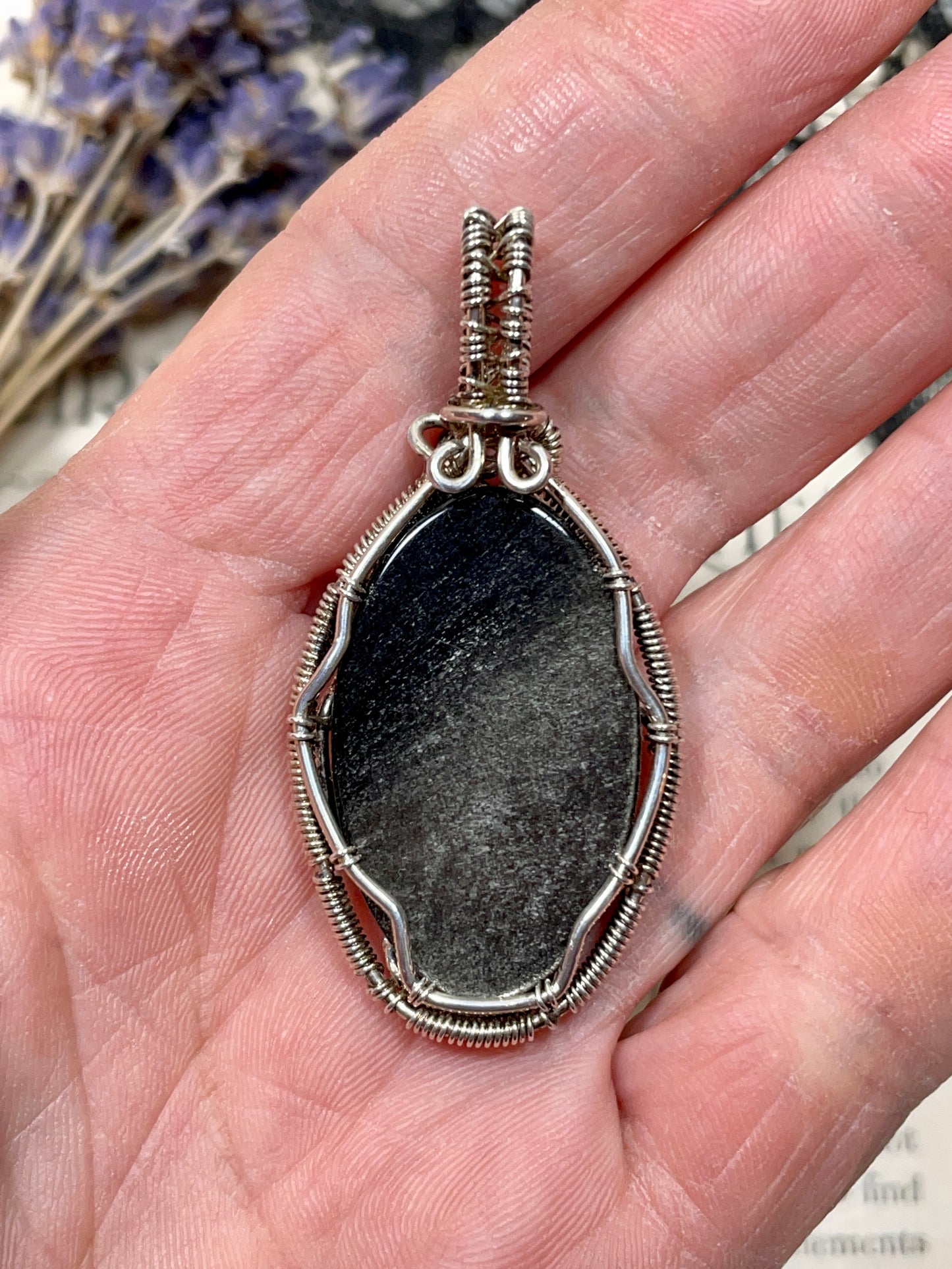 Obsidian (Silver Sheen Obsidian) Fairy Pendant in Sterling Silver
