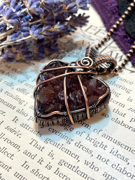 Amethyst Heart Pendant (Thunder Bay, Ontario Amethyst Cluster) in Copper