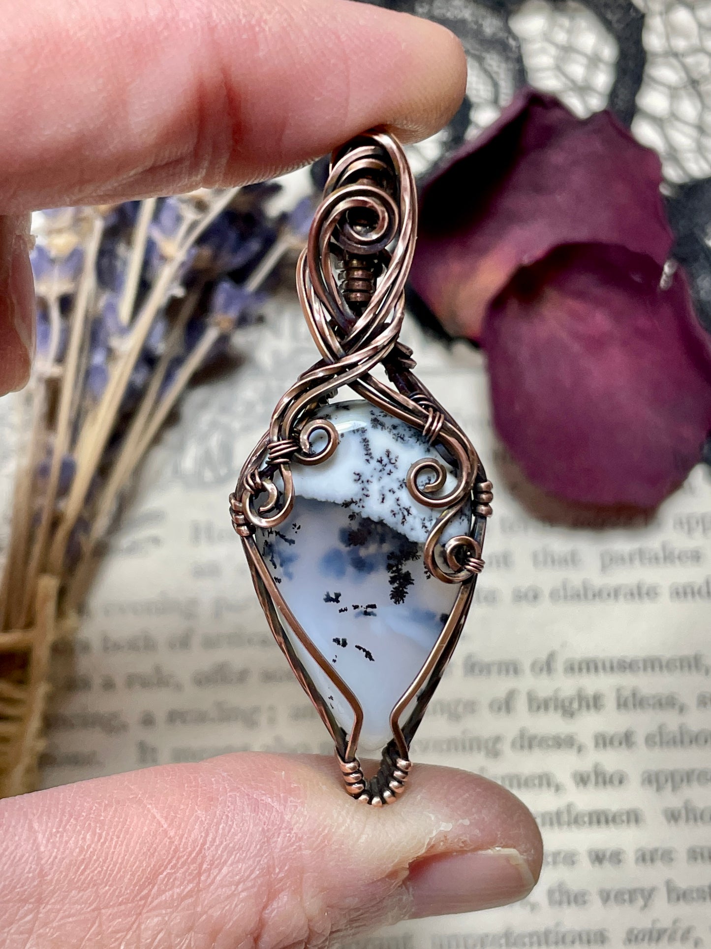Merlinite (Dendritic Agate) Pendant in Copper