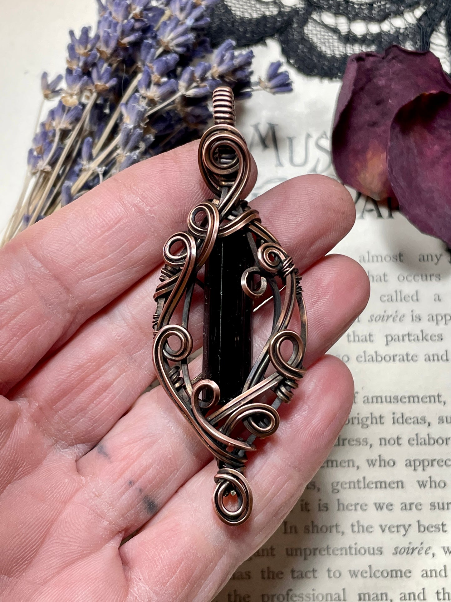 Tourmaline (Natural Black Tourmaline Crystal) Pendant in Copper