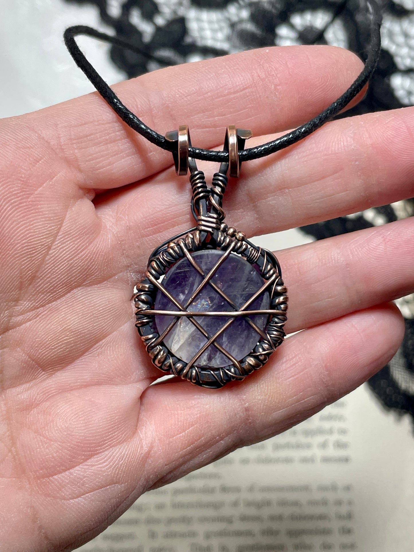 Amethyst Pentacle Pendant in Antiqued Copper