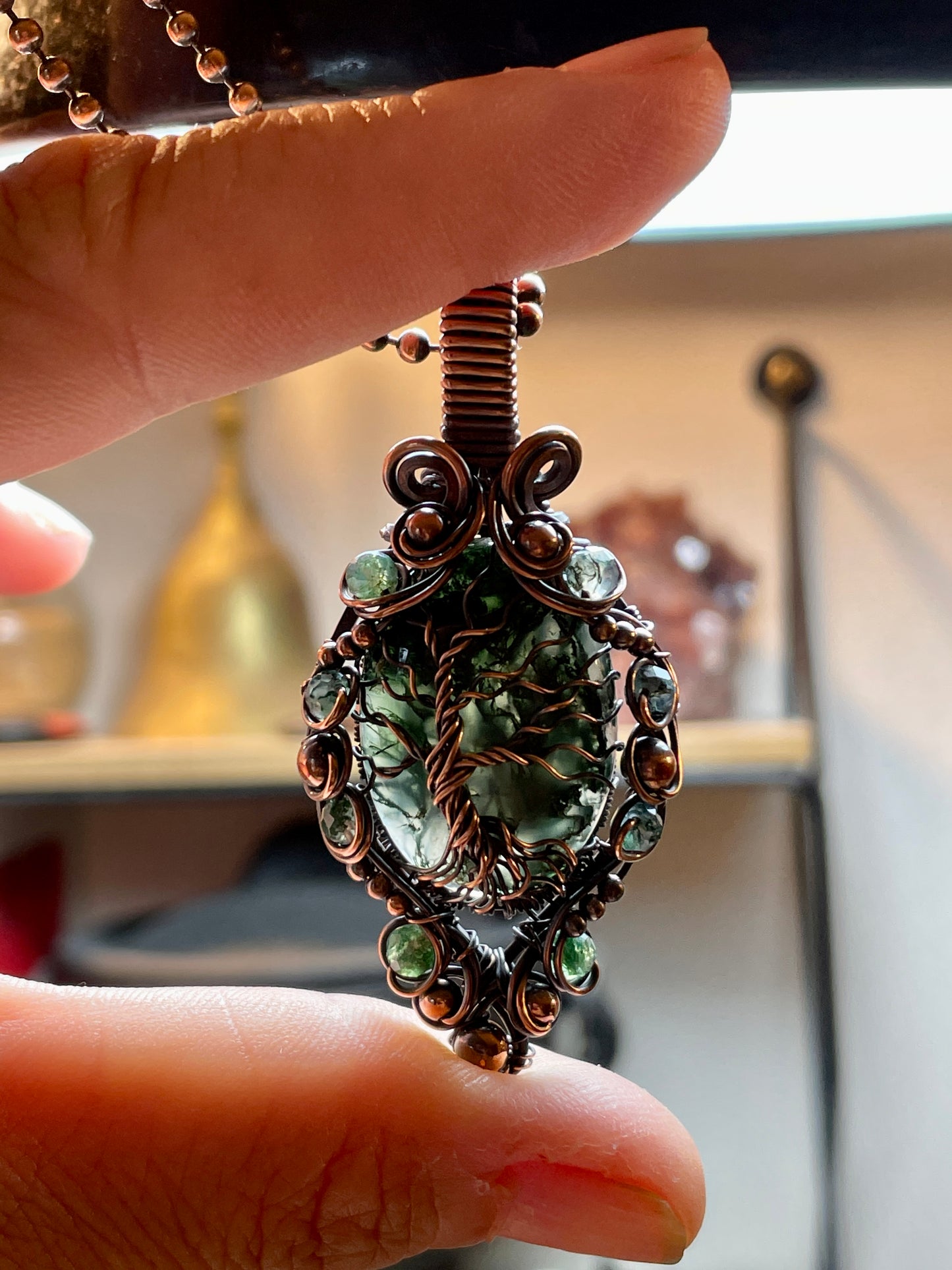 Moss Agate Tree Tree of Life Amulet in Copper