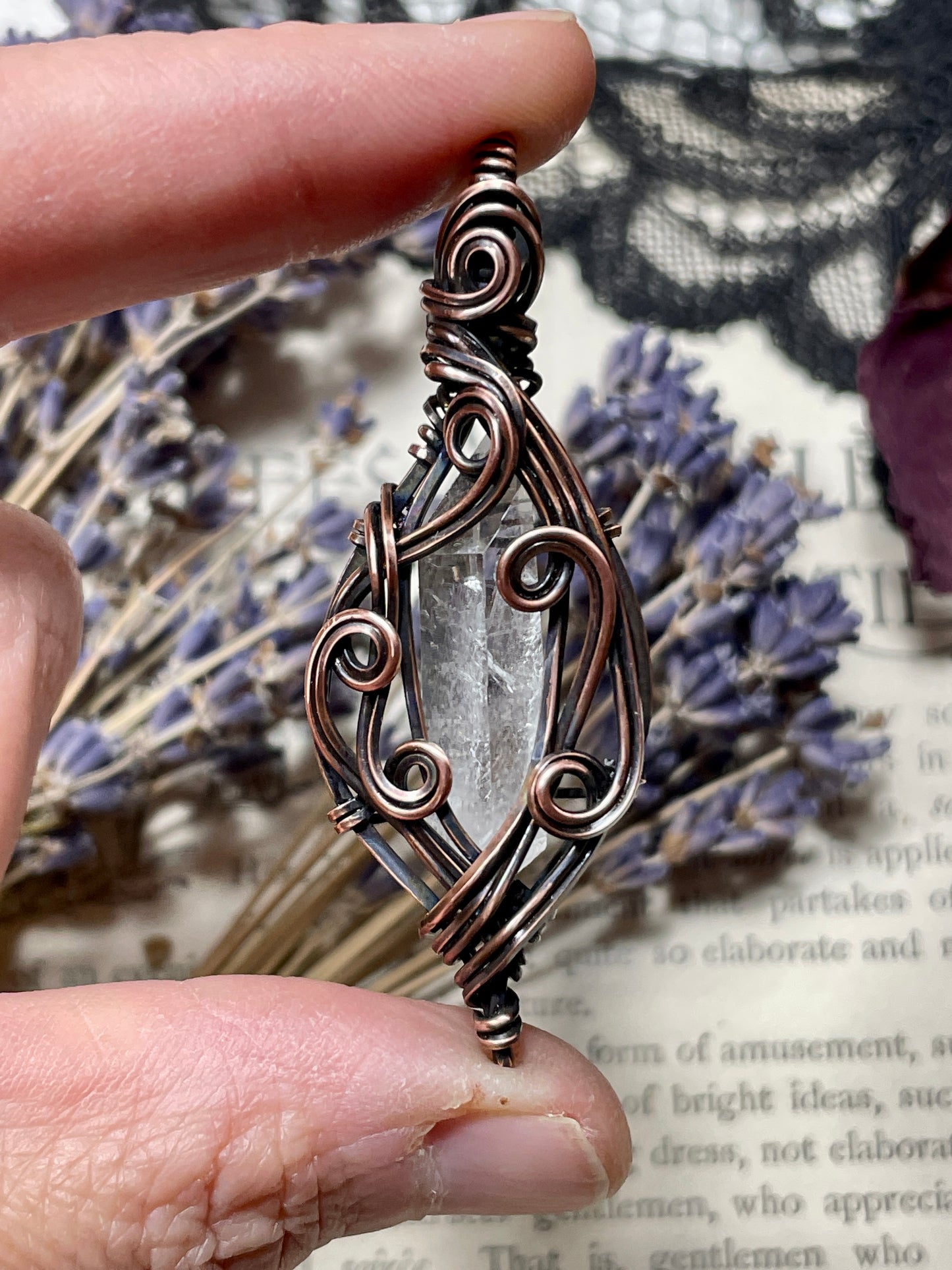 Quartz Crystal Point (Clear Quartz Crystal )Pendant in Copper #1