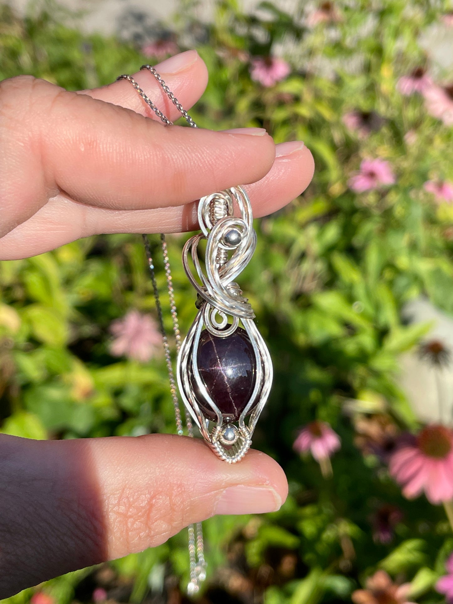 Garnet (Star Garnet) Pendant in Sterling Silver