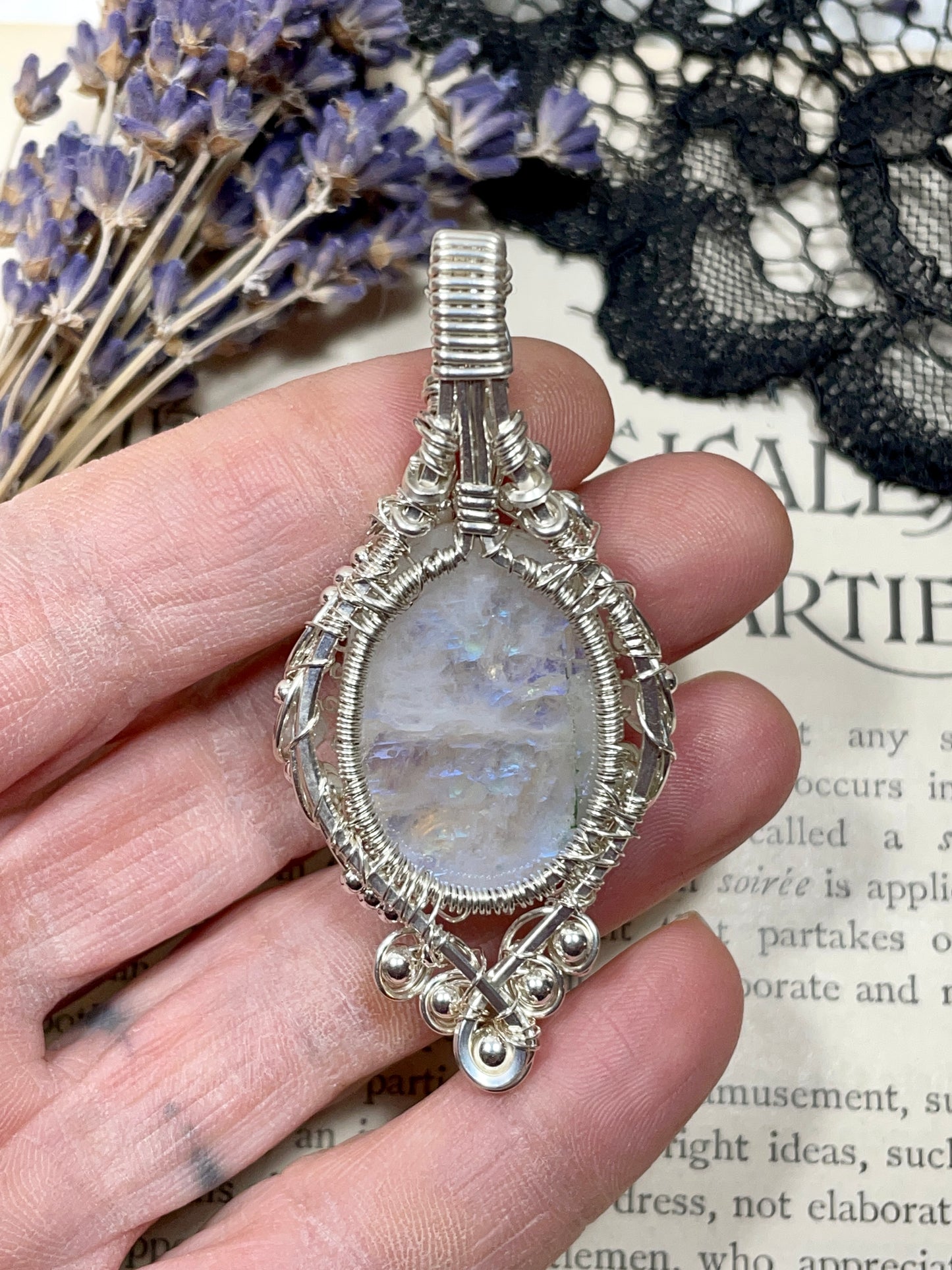 Moonstone (Rainbow Moonstone) Tree of Life Pendant in Sterling Silver