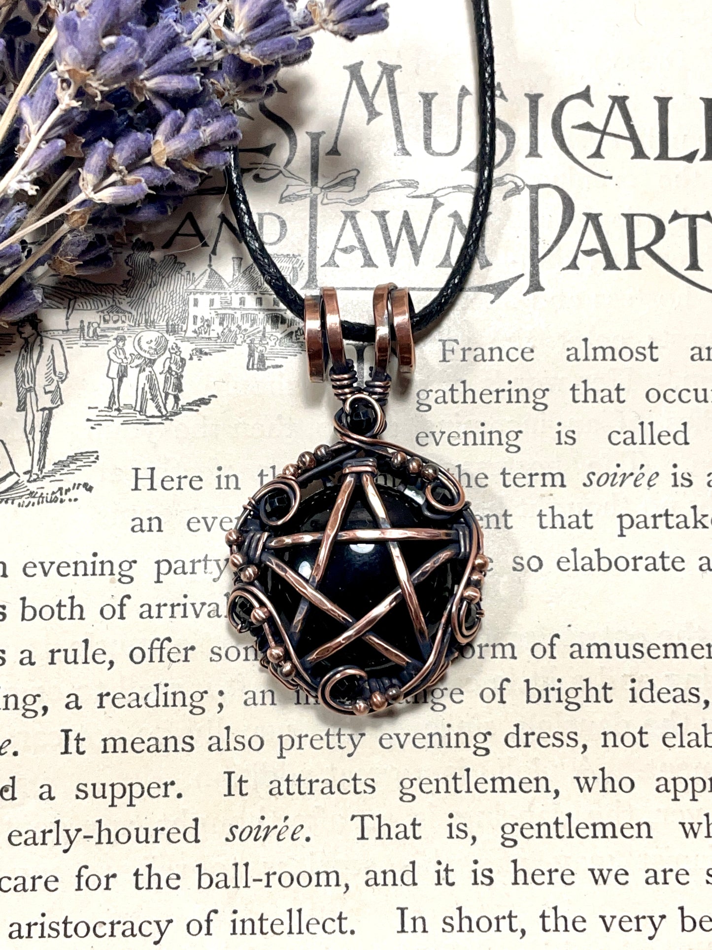 Onyx and Spinel Pentacle Pendant in Copper