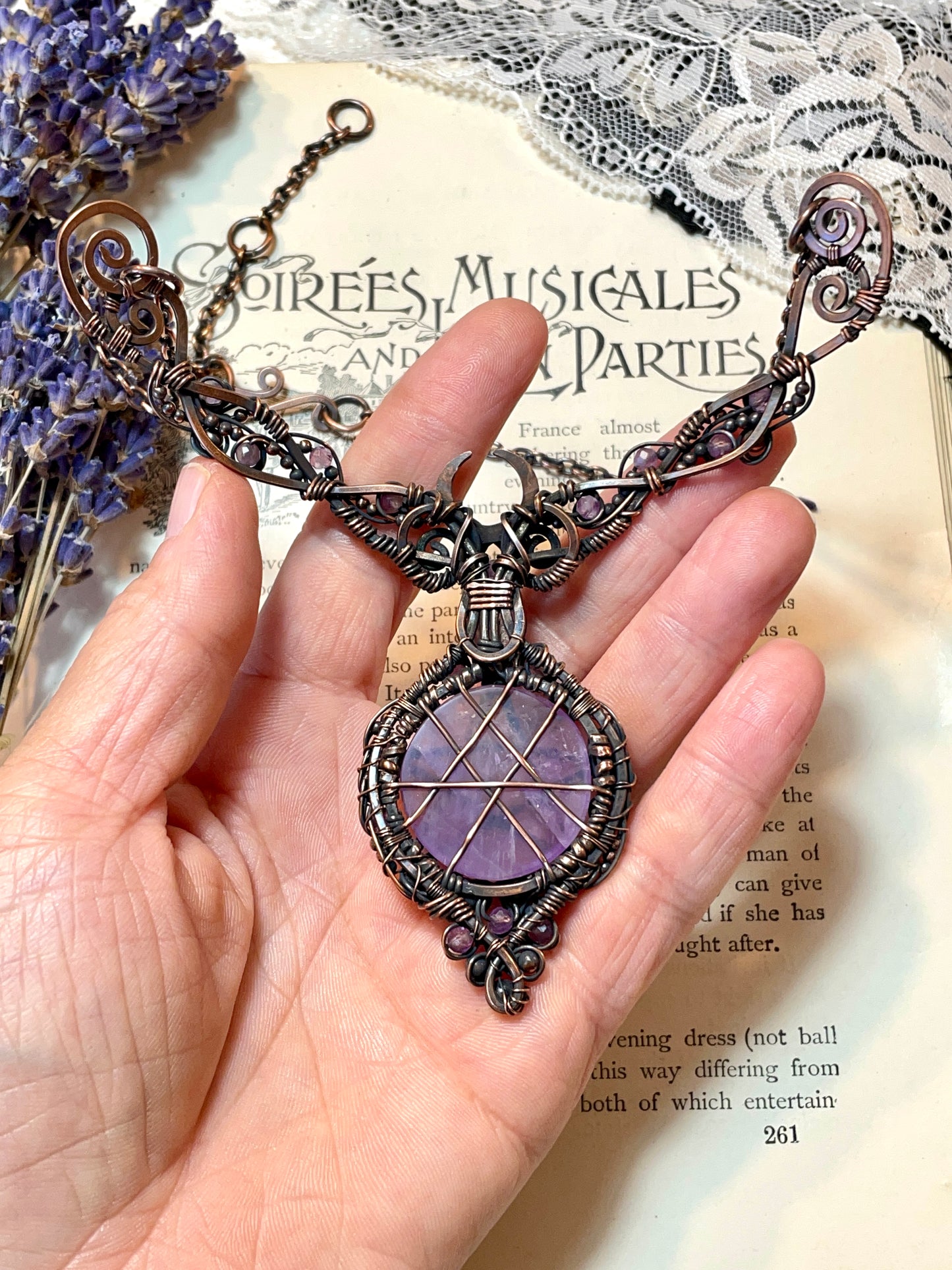 Amethyst Pentacle Collar in Copper