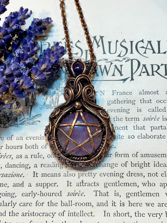 Amethyst Pentacle Pendant in Copper