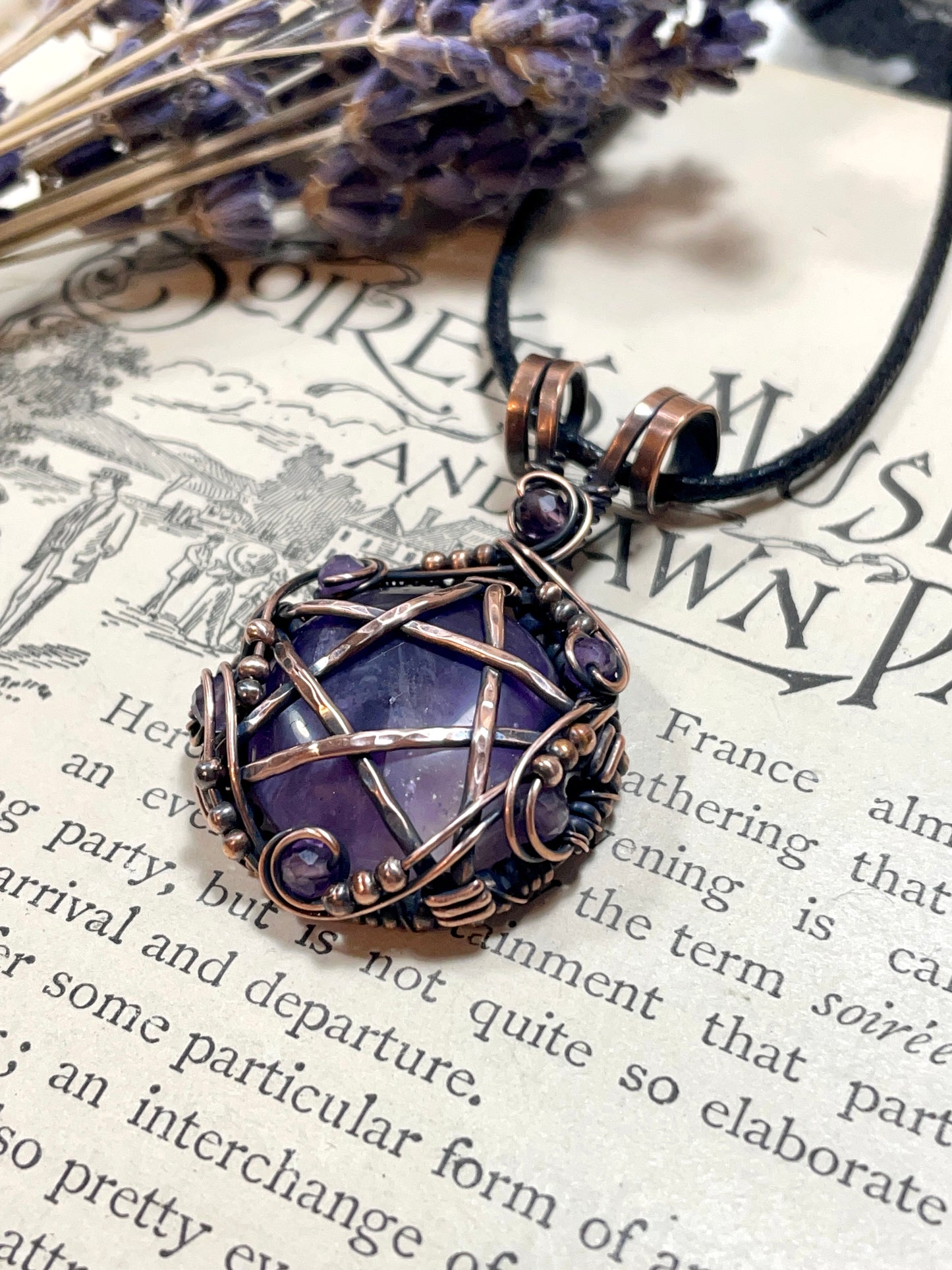 Amethyst Pentacle Pendant in Antiqued Copper