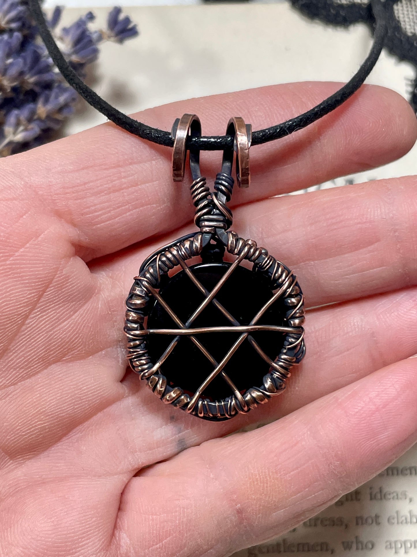 Onyx and Spinel Pentacle Pendant in Copper