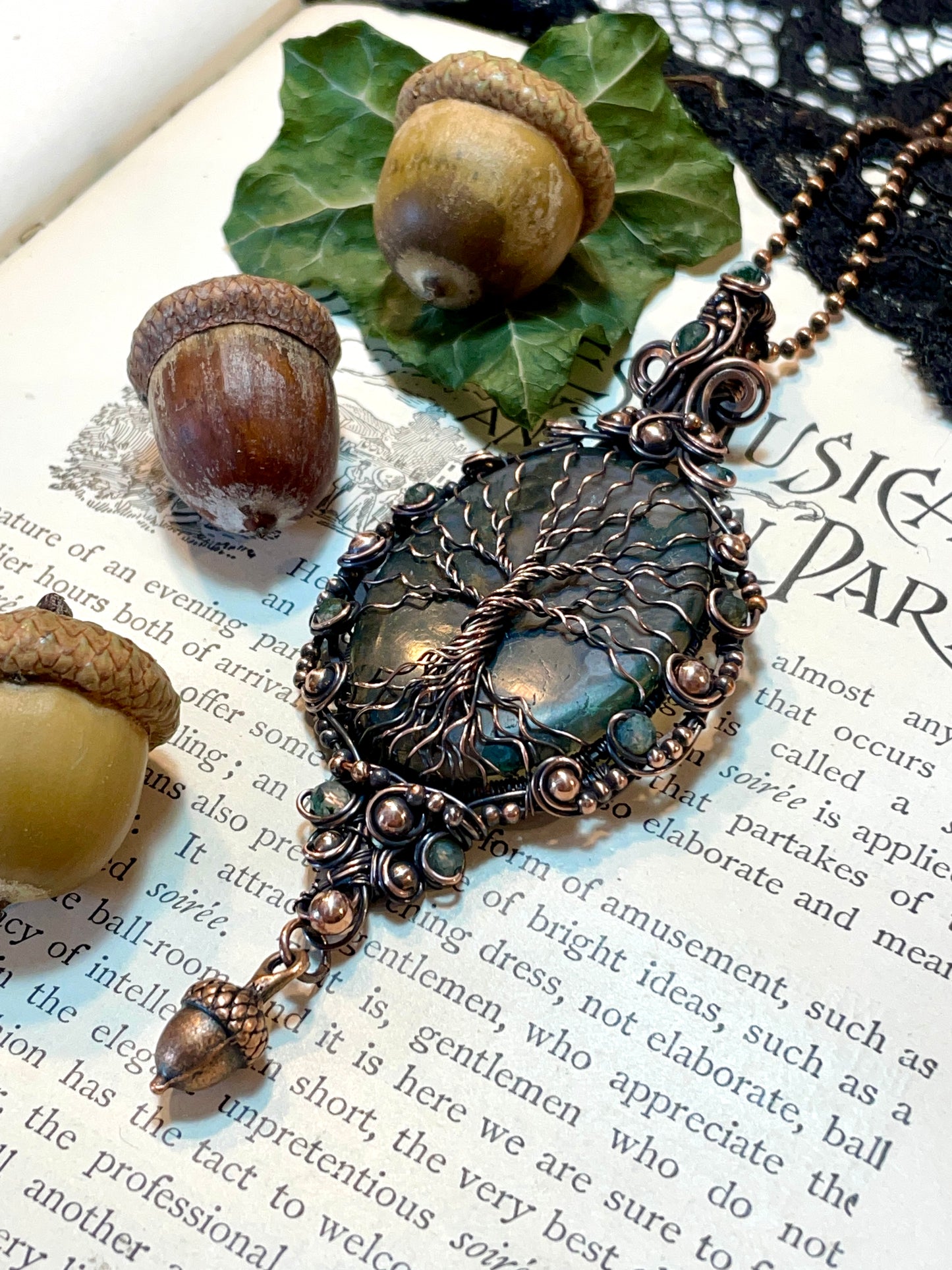 Moss Agate Tree of Life Amulet in Copper