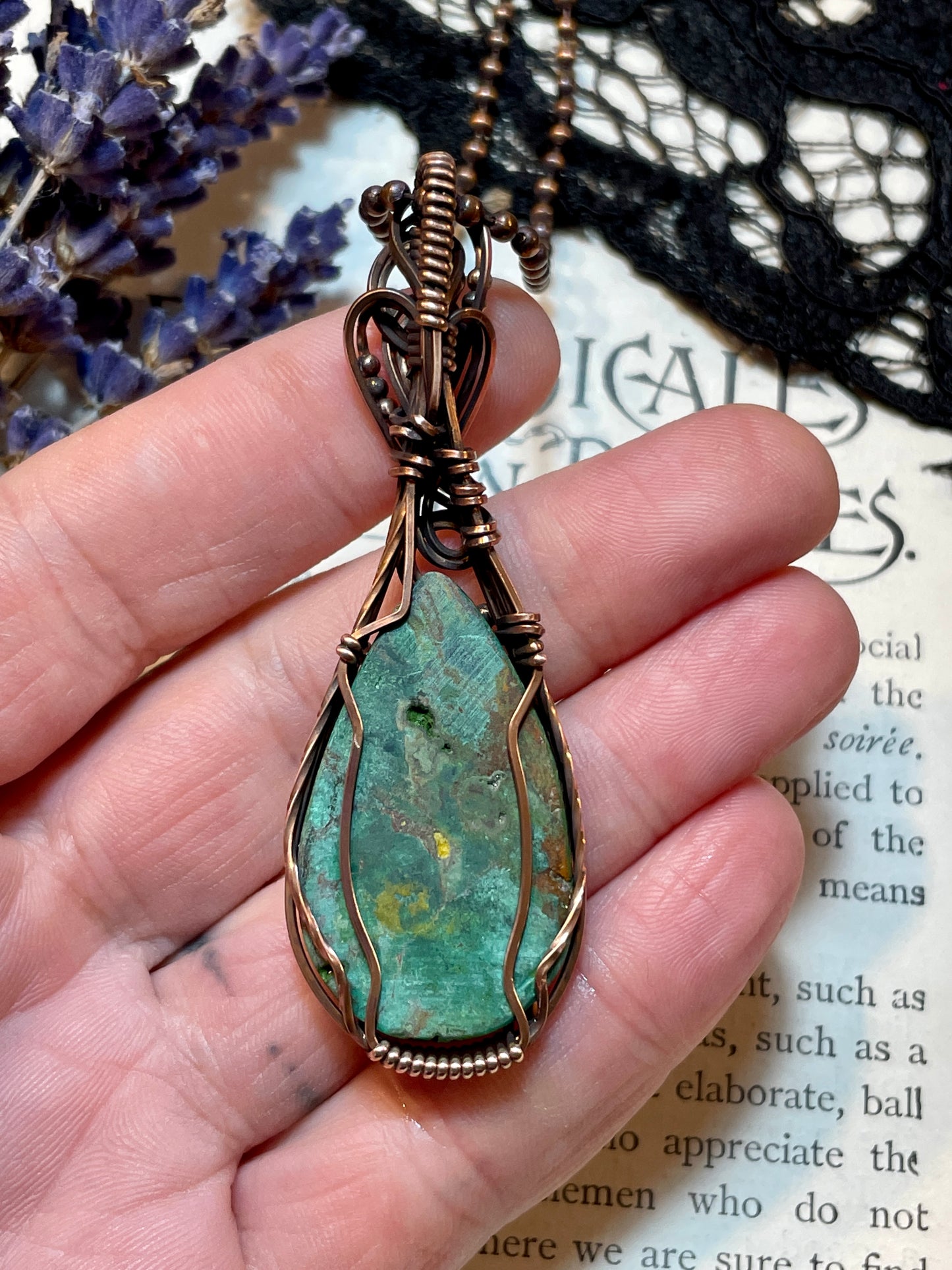 Azurite Malachite Pendant in Copper