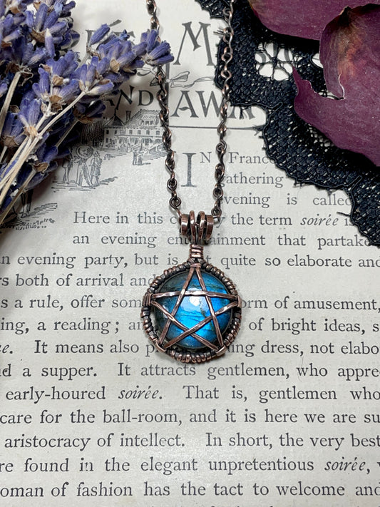 Labradorite Pentacle Pendant in Antiqued Copper