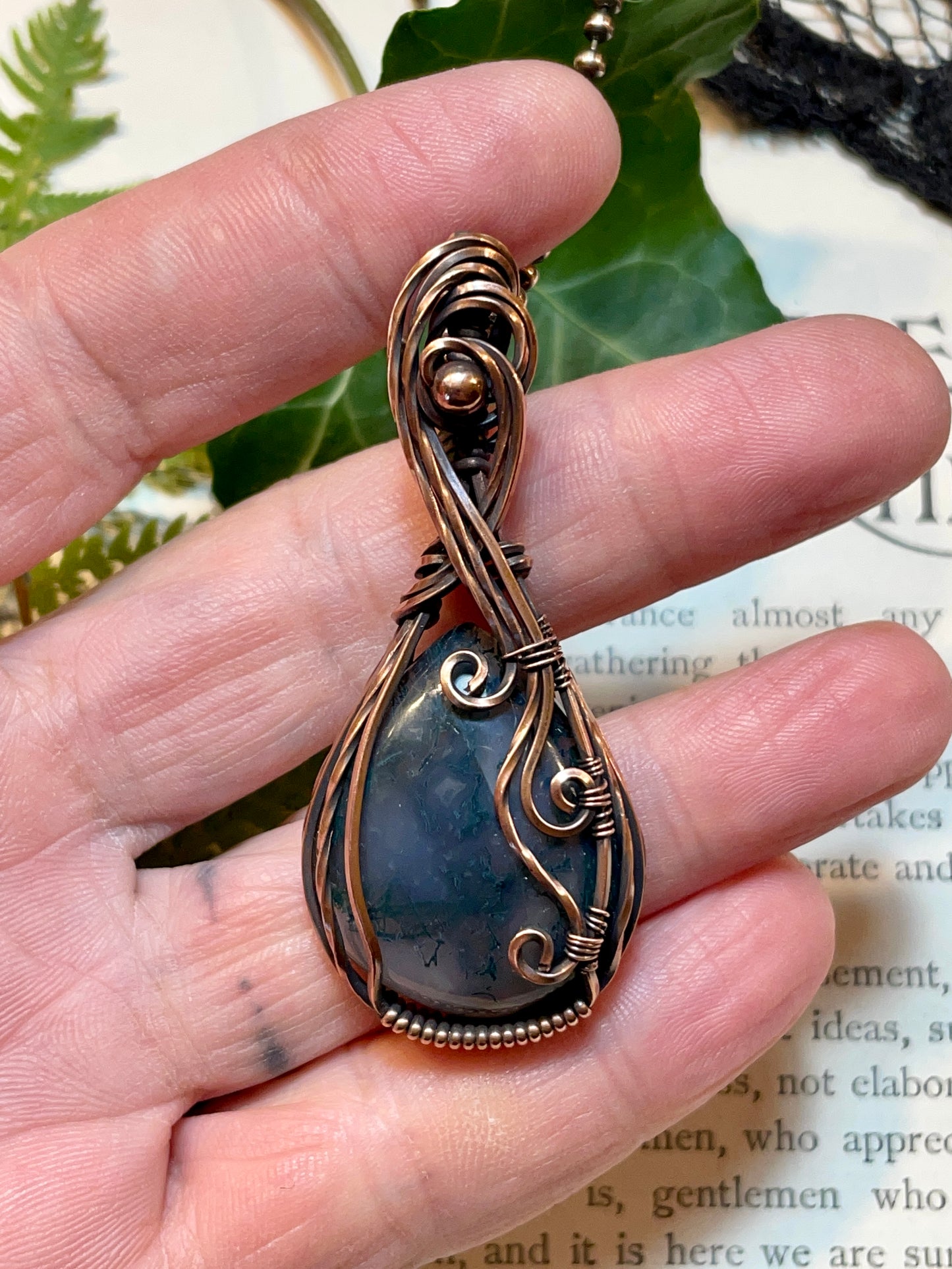 Moss Agate Pendant in Copper